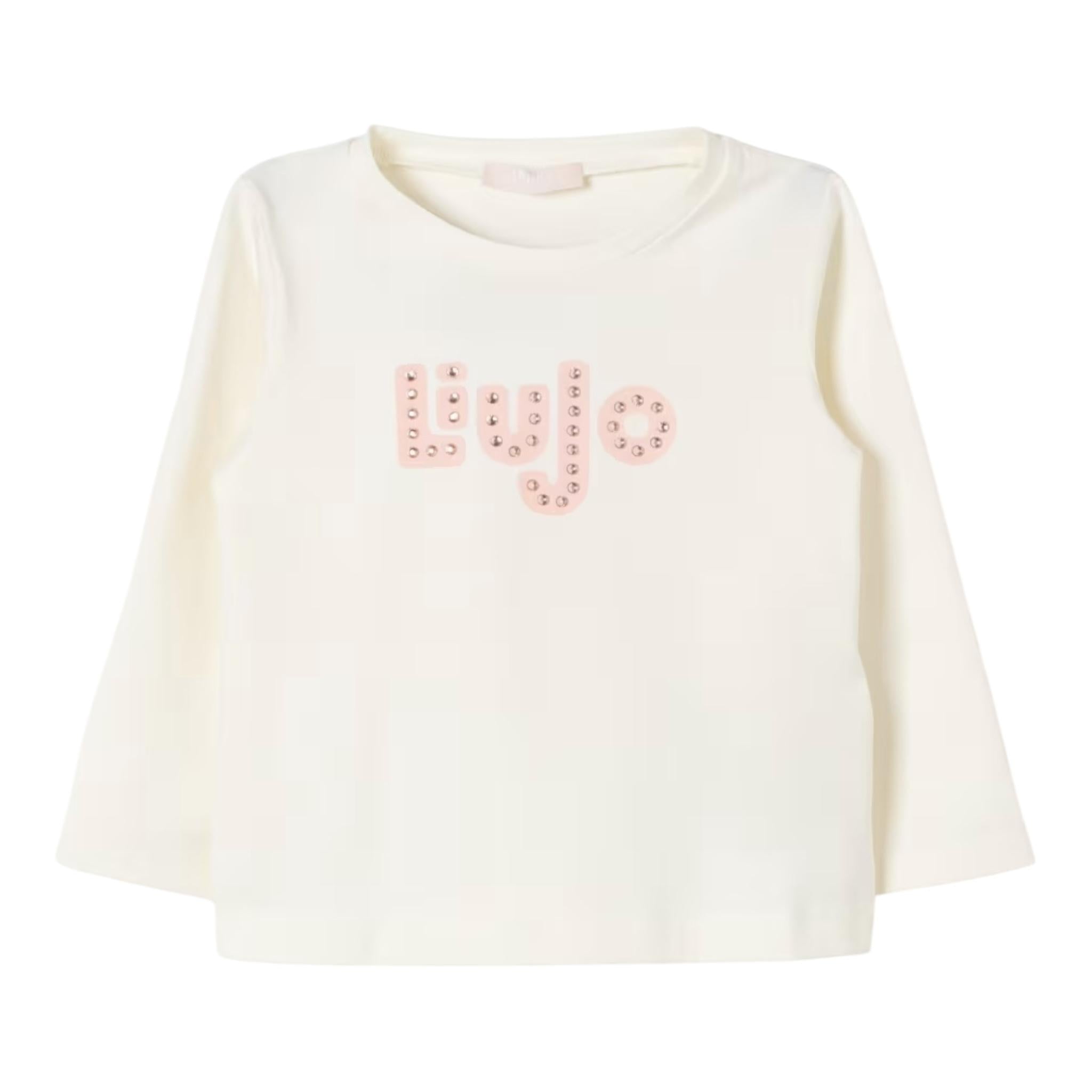 LIU JO shirt girocollo tinta unita con stampa Panna per Bambina KF4090 PANNA LIU JO