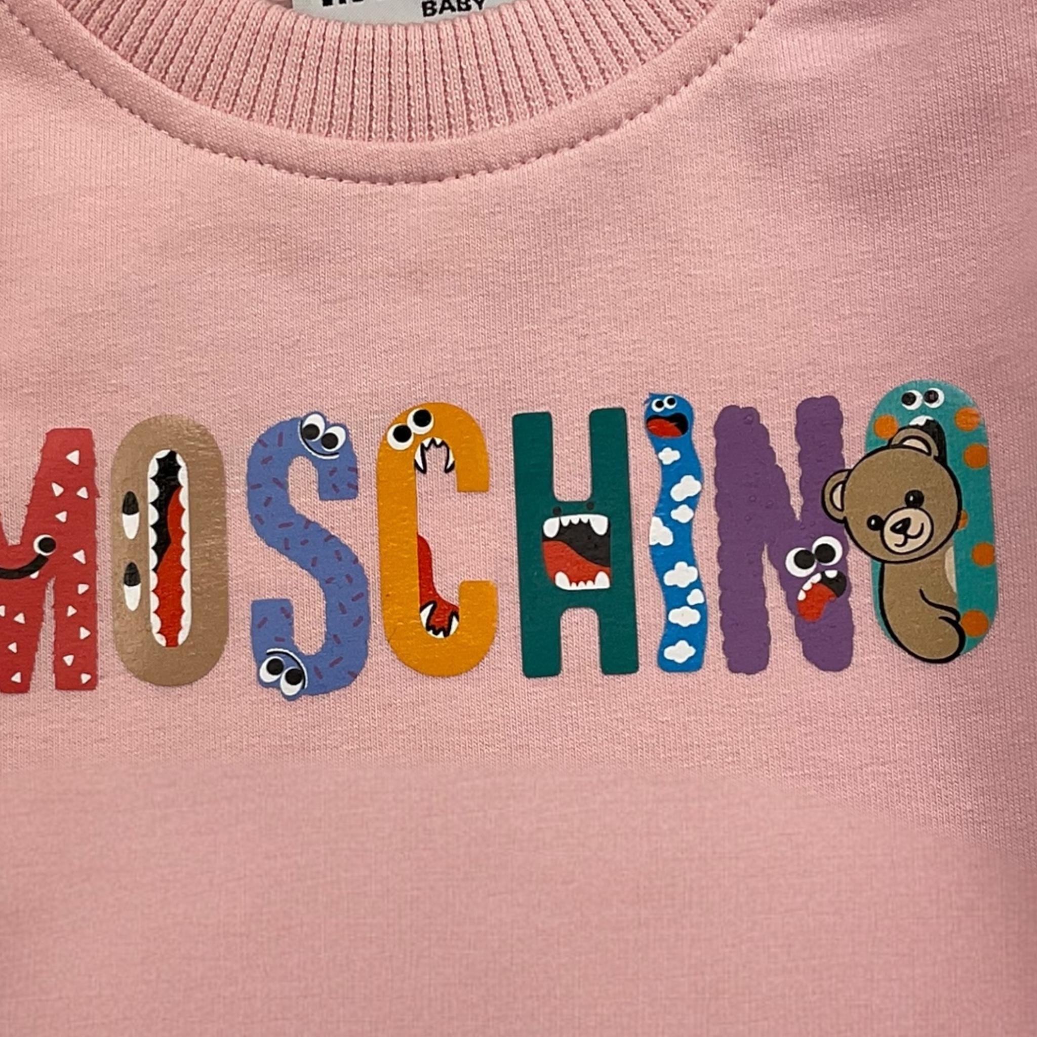 MOSCHINO abito girocollo tinta unita con stamoa Rosa per Neonata MDV0CX ROSA MOSCHINO