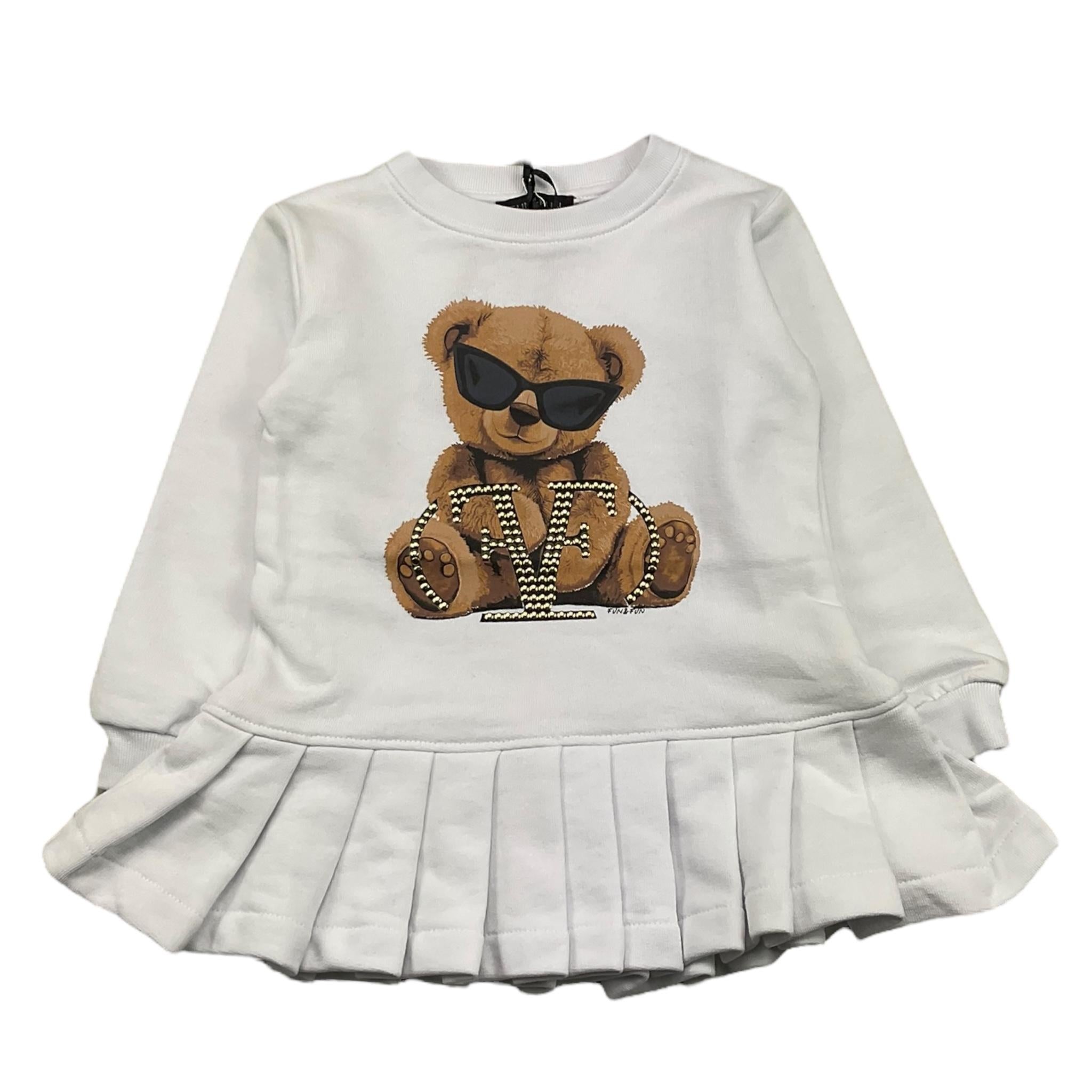 FUN & FUN abito felpa tinta unita manica lunga con orso Bianco per Neonata FNDR00355 BIANCO FUN & FUN