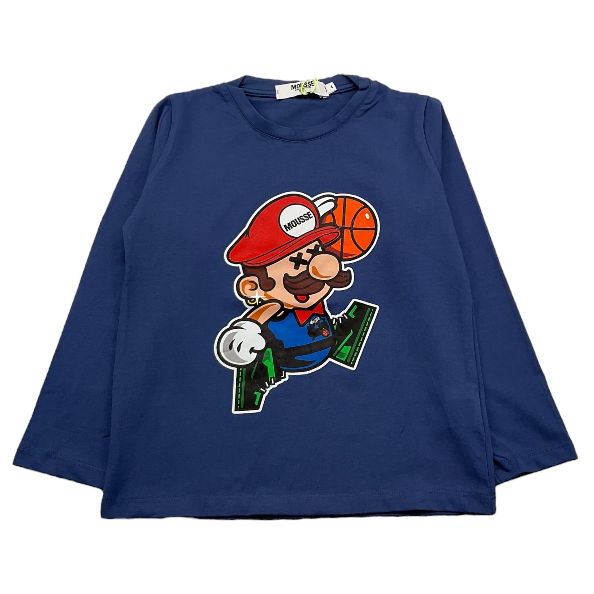 MOUSSE shirt girocollo tinta unita con stampa mario Blu per Bambino HKTL368N BLU MOUSSE
