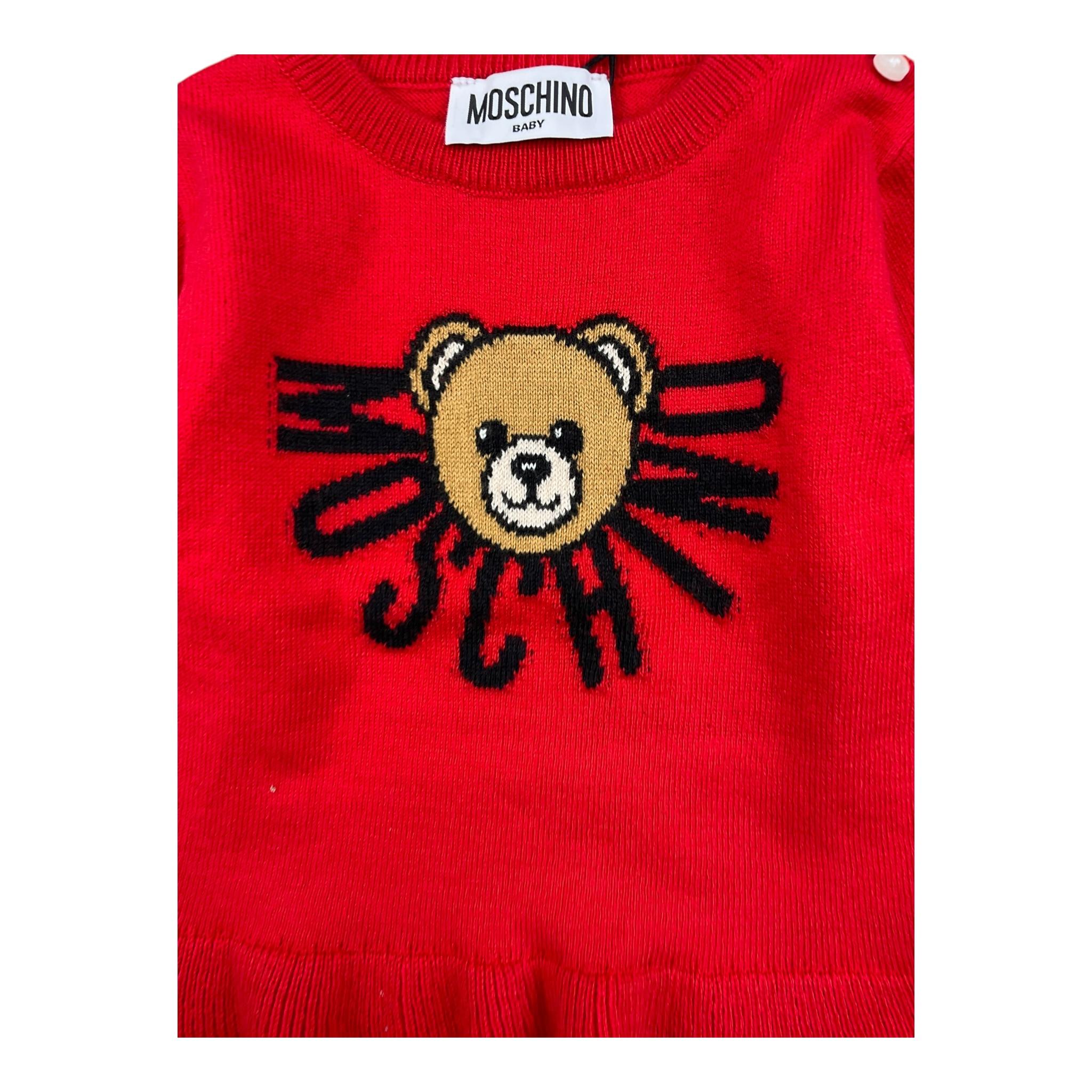 MOSCHINO abito in maglia tinta unita con logo Rosso per Neonata MDV0CT ROSSO MOSCHINO