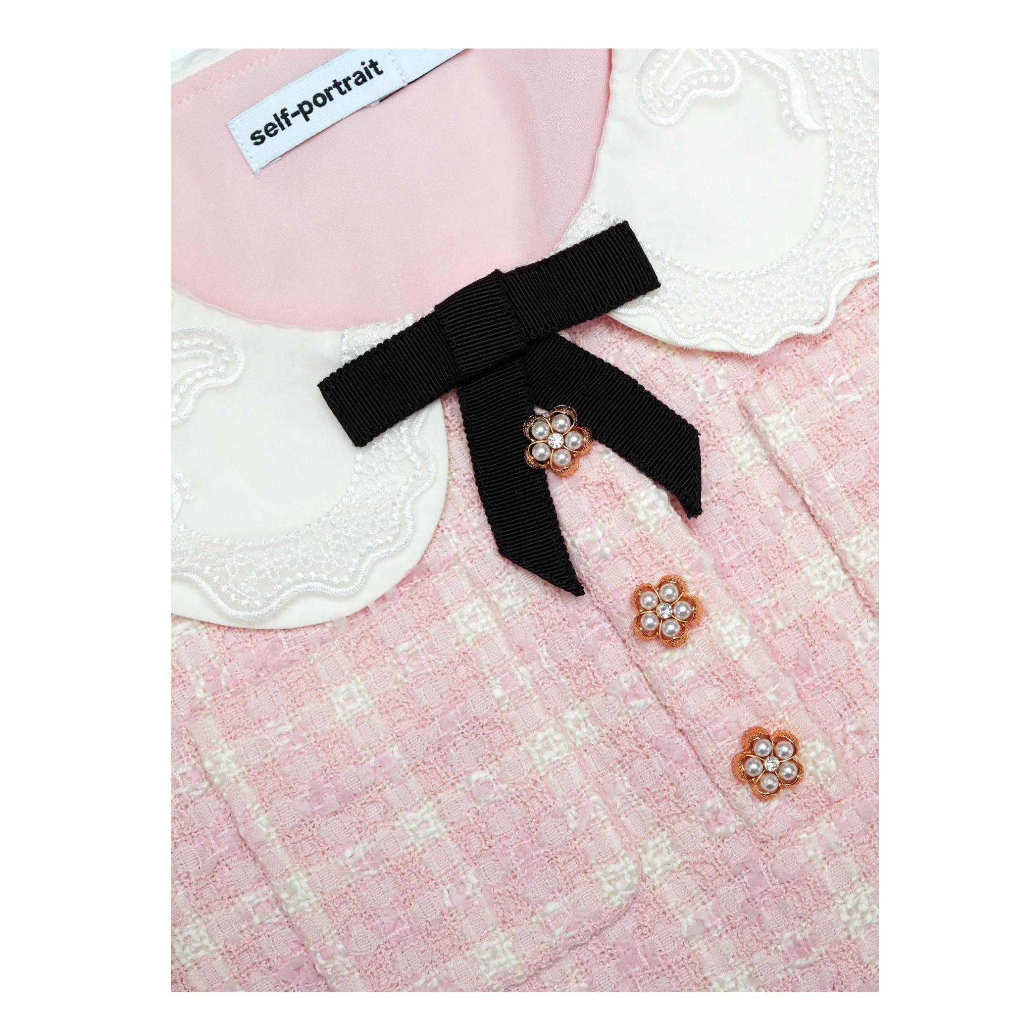 SELF-PORTRAIT abito mezza manica tinta unita cn colletto e fiocco in contrasto Rosa per Bambina PF24725S ROSA SELF-PORTRAIT