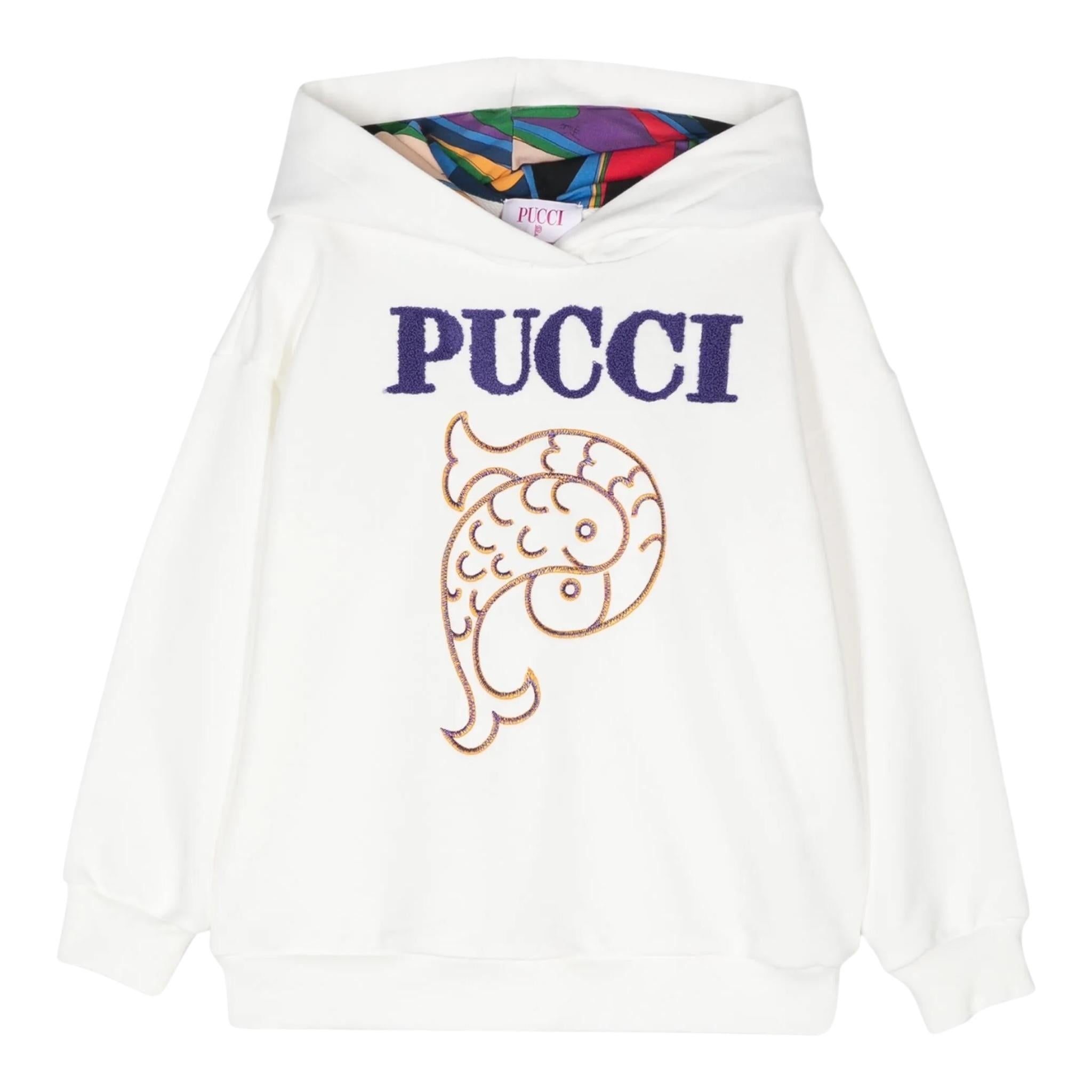 EMILIO PUCCI felpa chiusa con cappuccio tinta unita con ricami Bianco per Bambina PV4A50X BIANCO EMILIO PUCCI