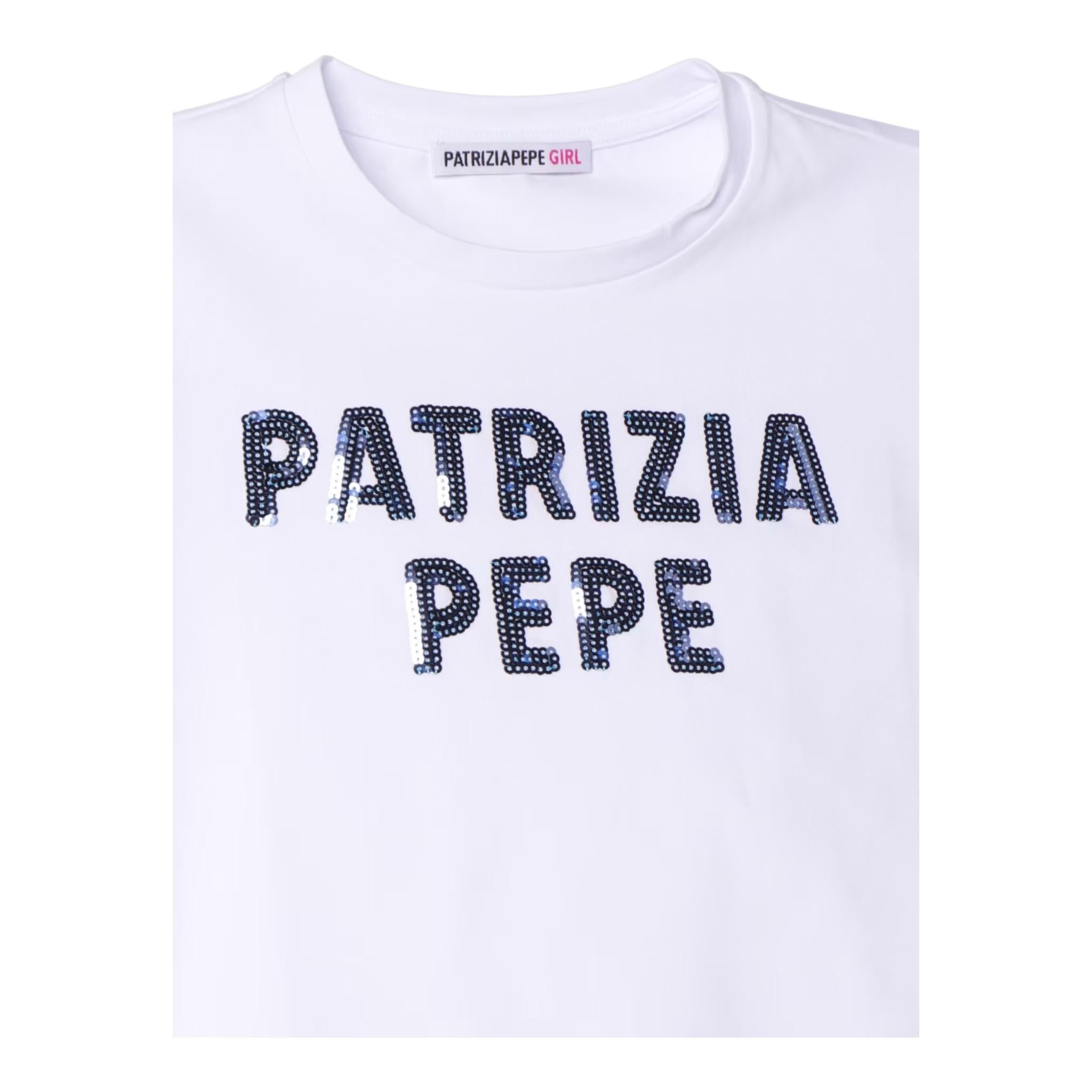 PATRIZIA PEPE t-shirt girocollo tinta unita con stampa paillettata Bianco per Bambina 7M0807 BIANCO PATRIZIA PEPE