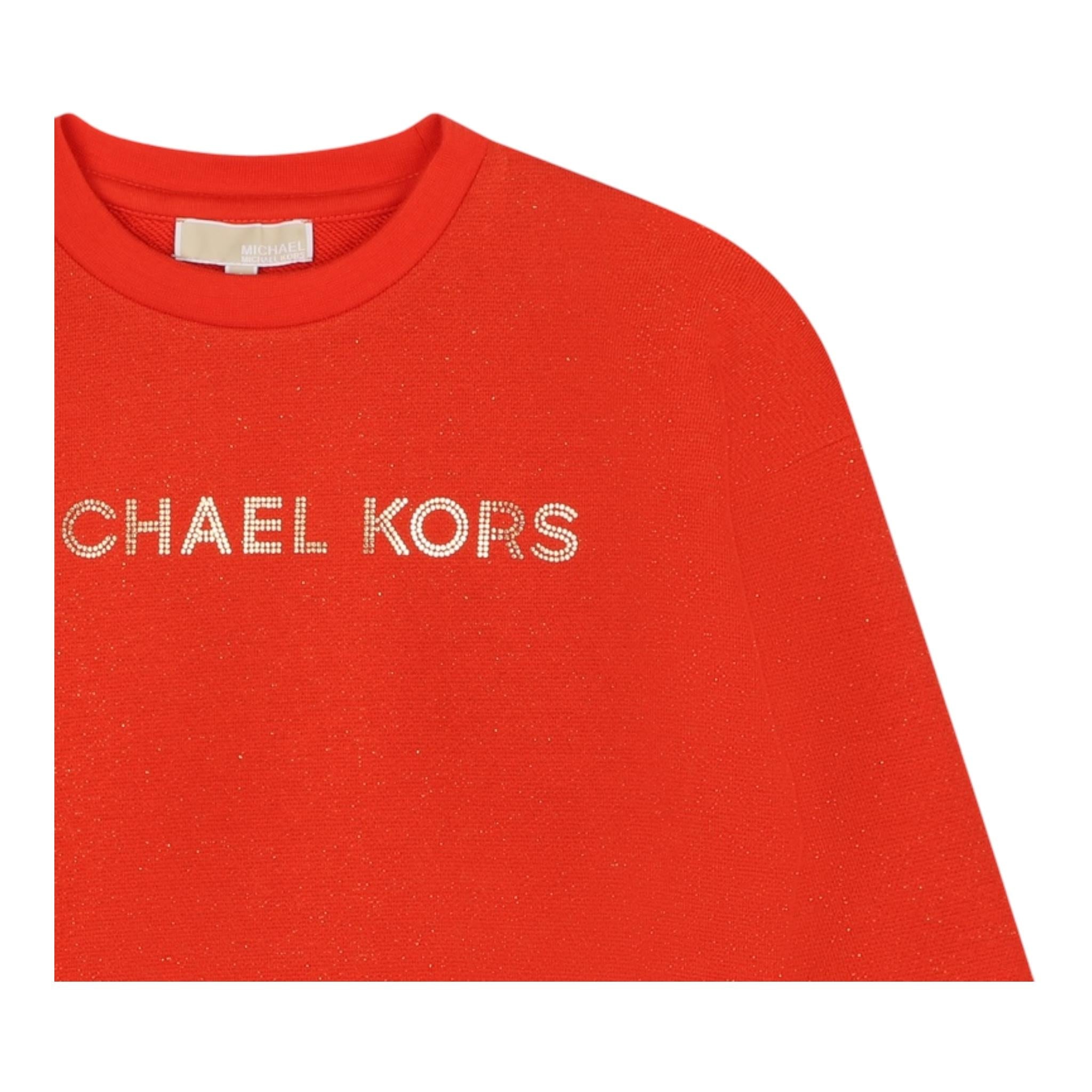 MICHAEL KORS felpa girocollo tinta unita con stampa Arancione per Bambina R30149 ARANCIONE MICHAEL KORS