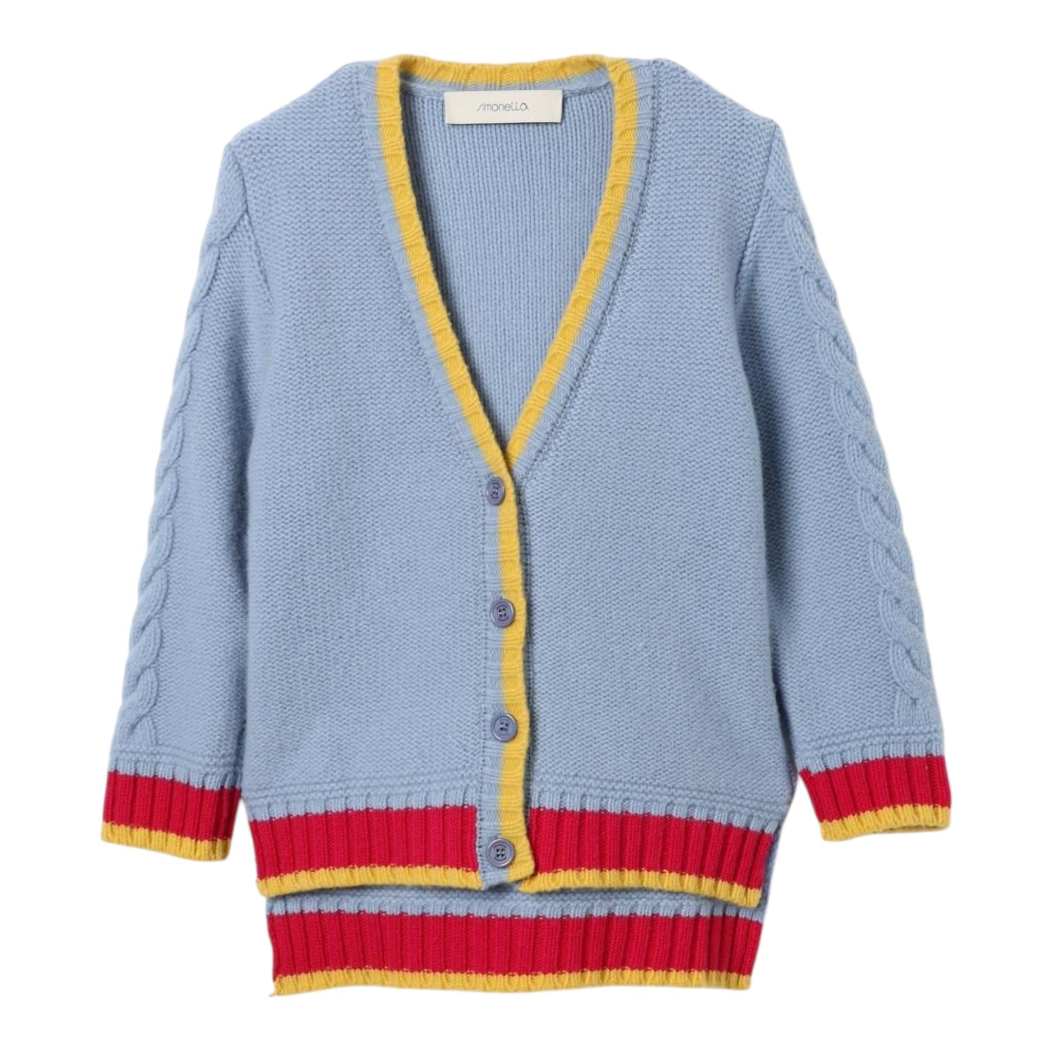 SIMONETTA cardigan tinta unita con fantasia Azzurro per Bambina SV9A90 AZZURRO SIMONETTA