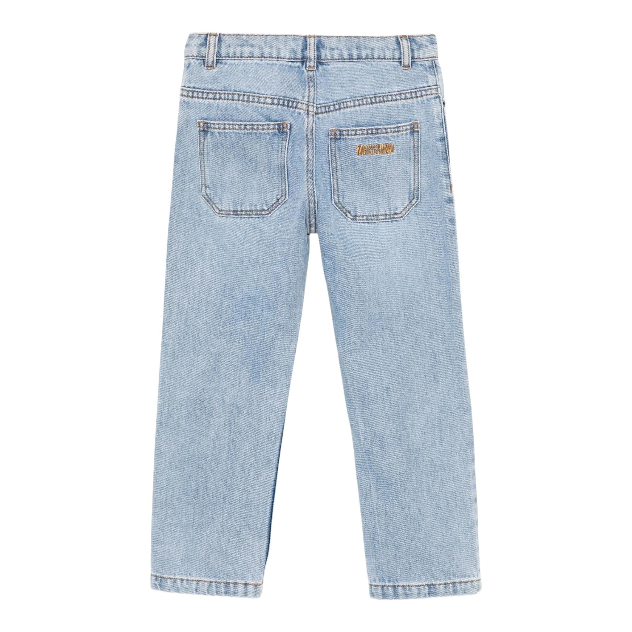 MOSCHINO jeans tinta unita con stampa logo Azzurro per Bambino HUP07Y AZZURRO MOSCHINO