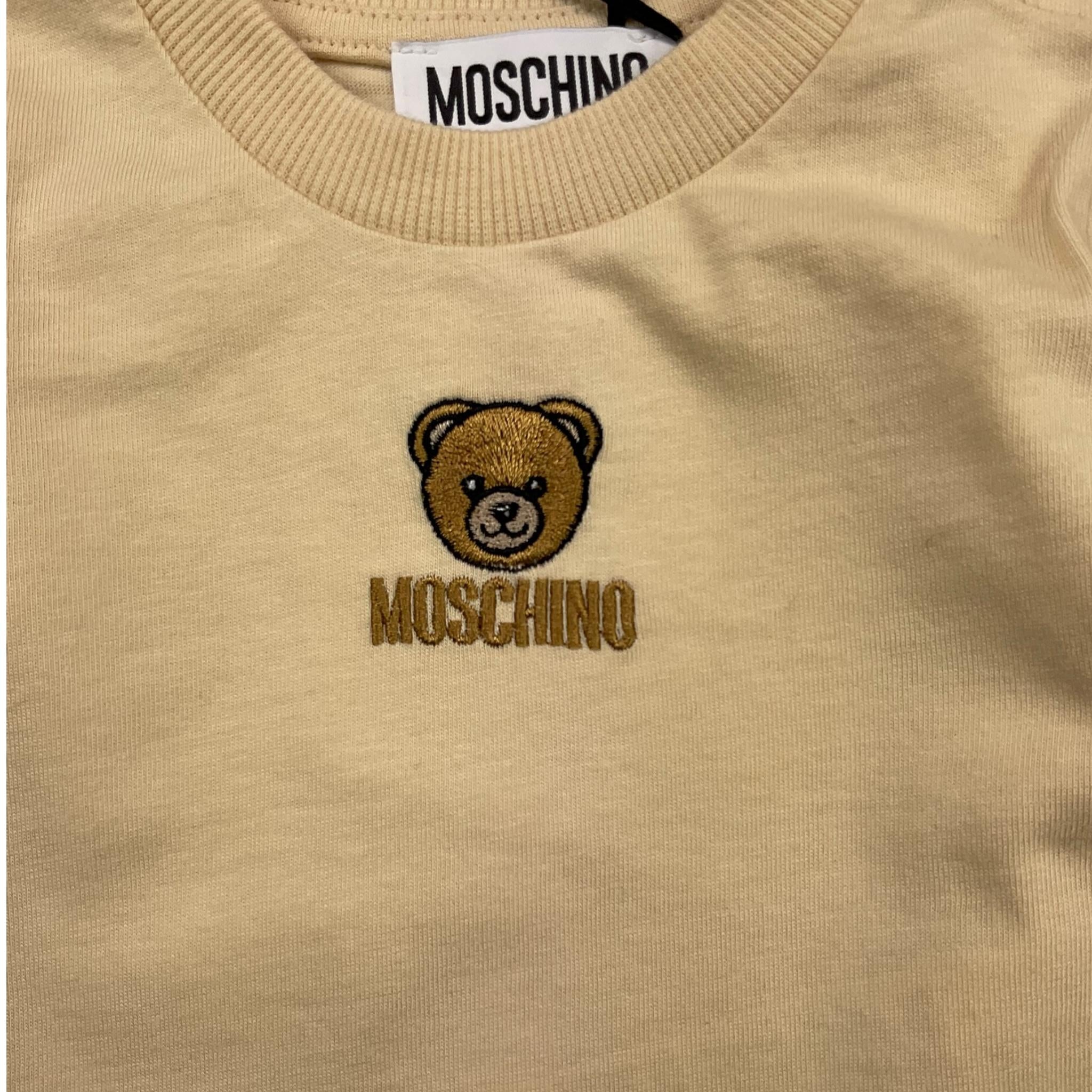 MOSCHINO shirt girocollo tinta unita con logo Beige per Neonata M9O00R BEIGE MOSCHINO