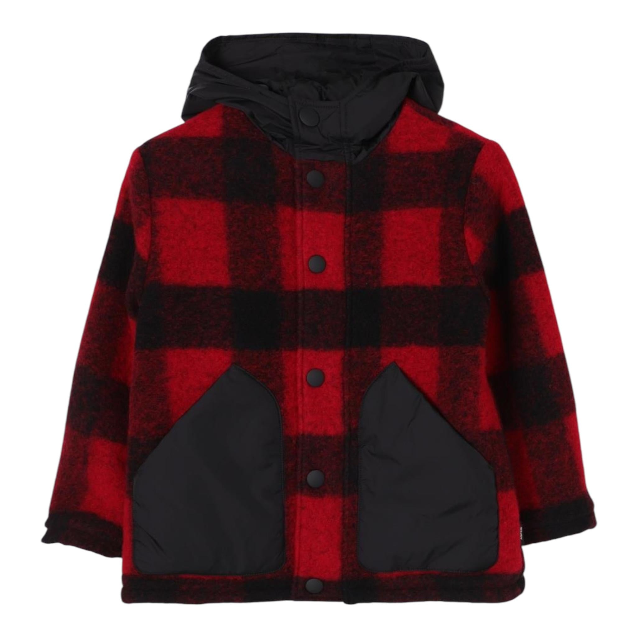 ASPESI cappotto fantasia scozzese con cappuccio Nero/rosso per Bambino F24035GMW3066 NERO/ROSSO ASPESI