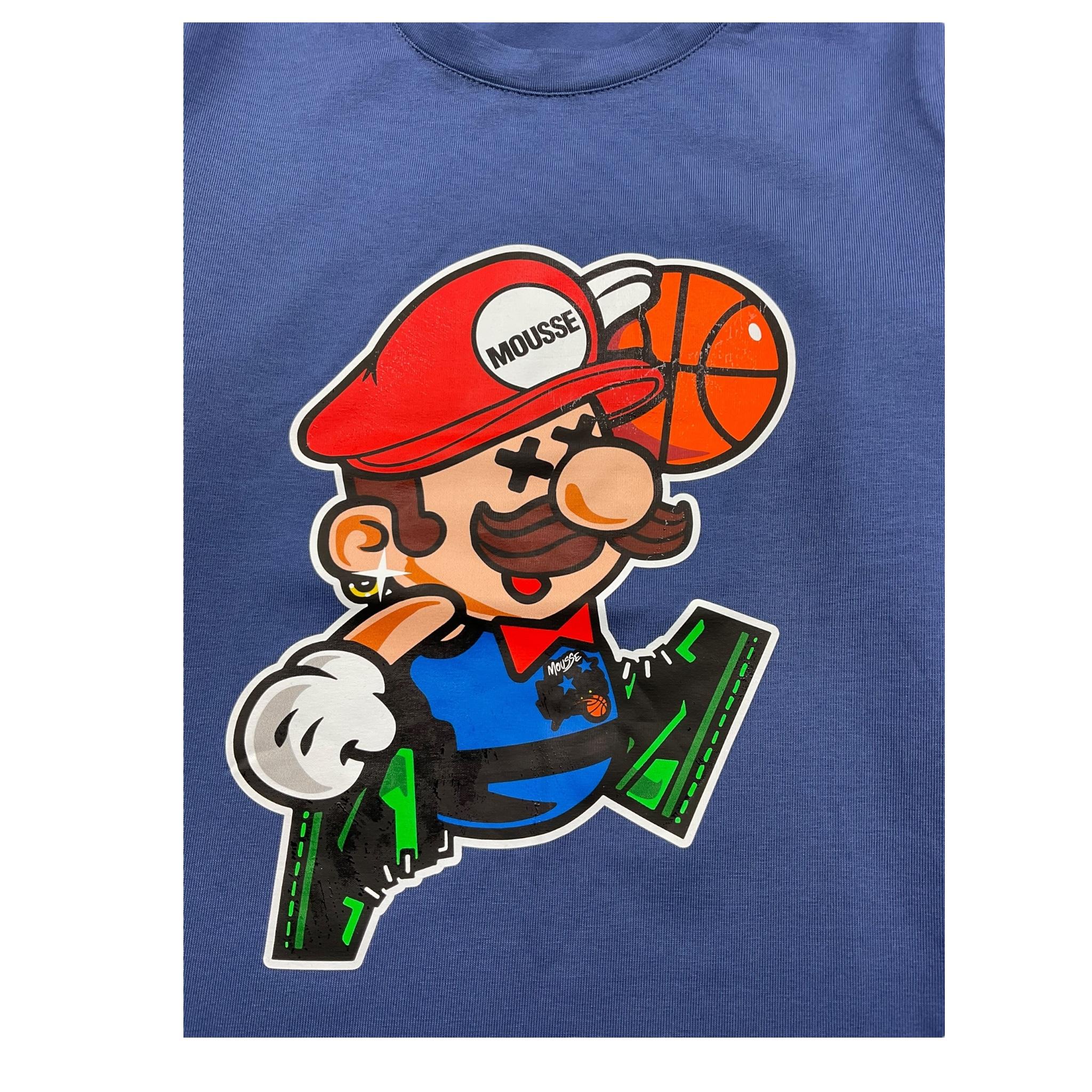 MOUSSE shirt girocollo tinta unita con stampa mario Blu per Bambino HKTL368N BLU MOUSSE