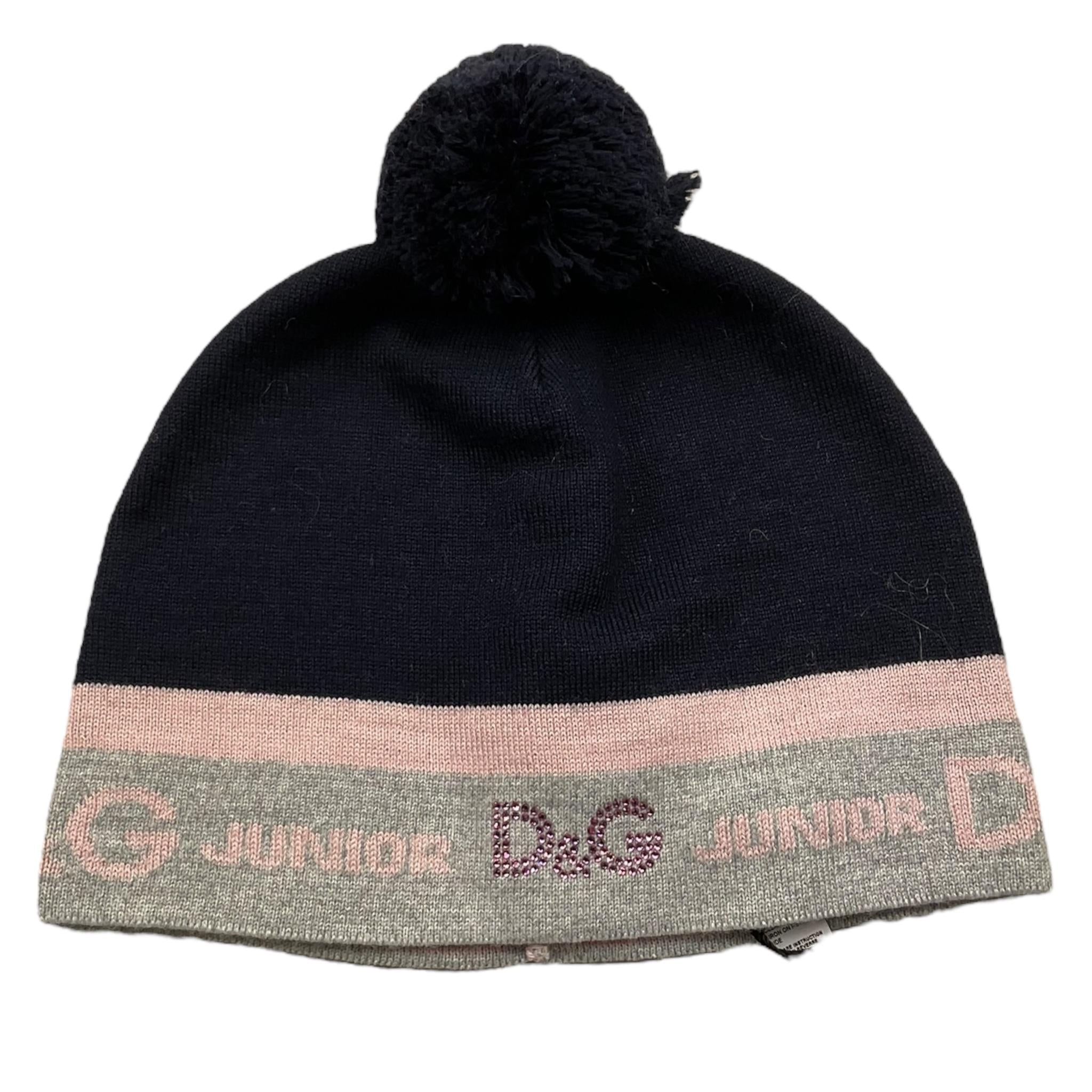 DOLCE & GABBANA cappello tinta unita con pon pon e stampa logo Blu per Bambina LB5126 BLU DOLCE & GABBANA