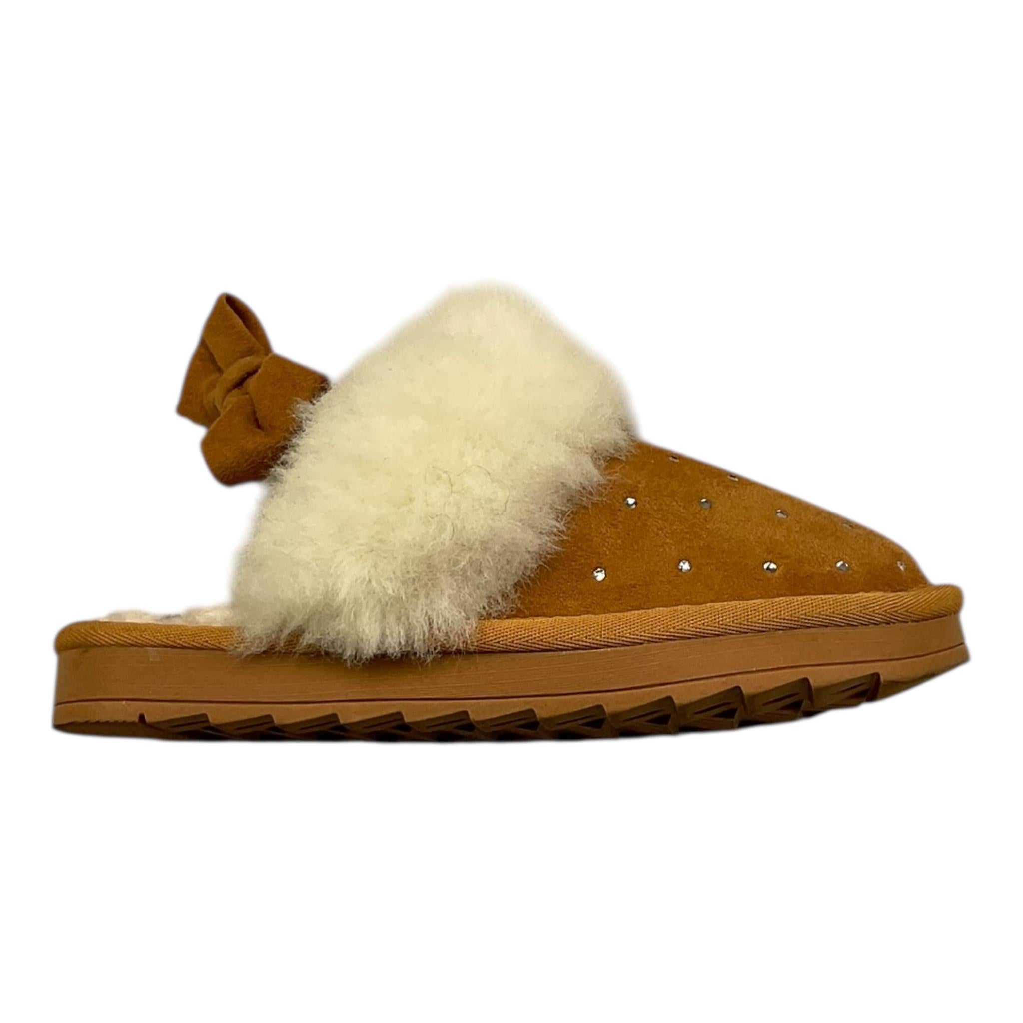 MONNALISA ciabatta tinta unita con strass scamosciata Beige per Bambina 8CD002 BEIGE MONNALISA