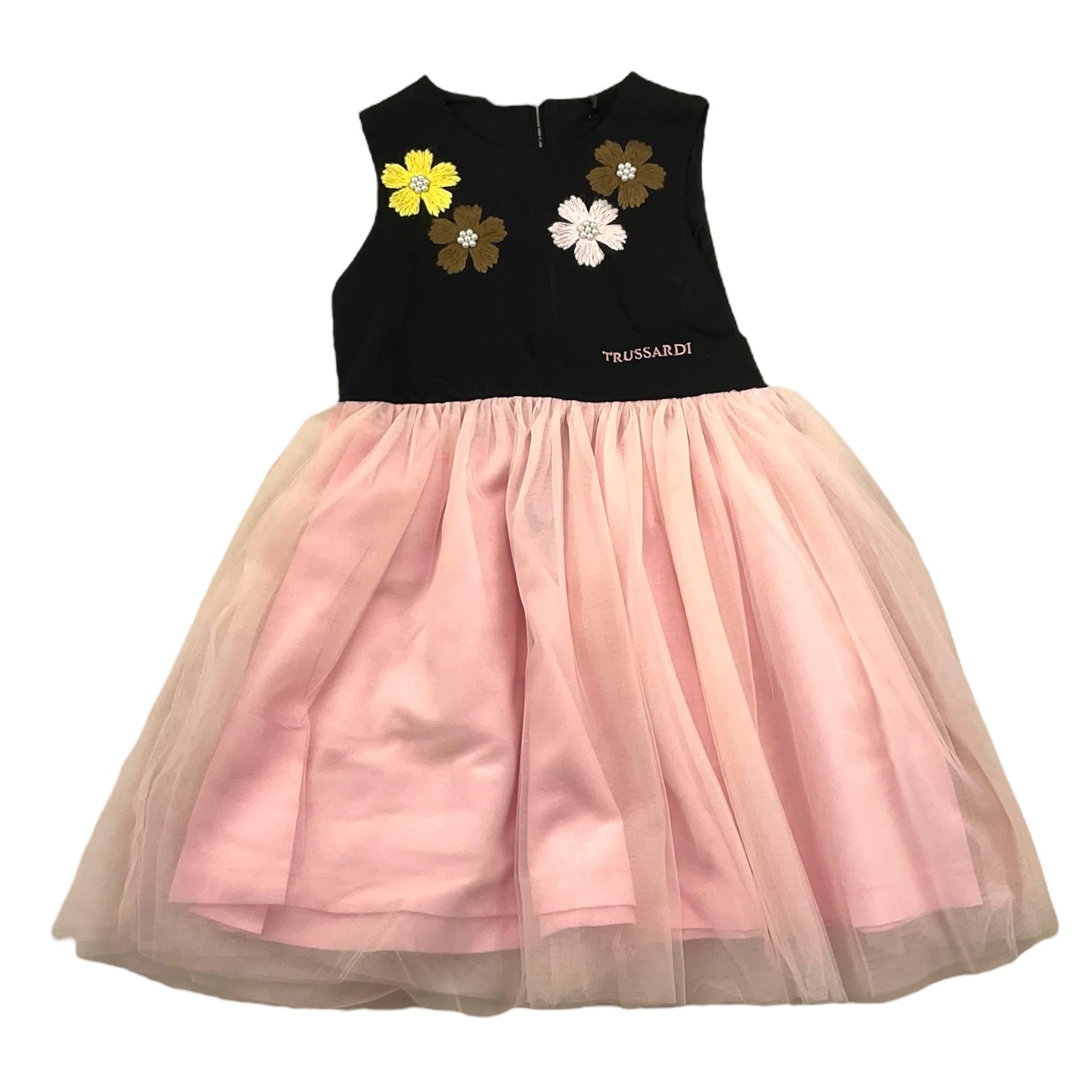 TRUSSARDI abito giromanica tinta unita con tulle Rosa/nero per Bambina TGA25097VE ROSA/NERO TRUSSARDI