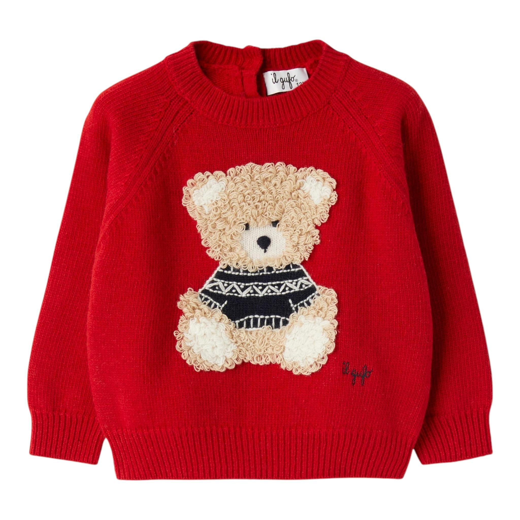 IL GUFO maglia girocollo tinta unita con stampa orso Rosso per Neonato A24MA334EM220 ROSSO IL GUFO