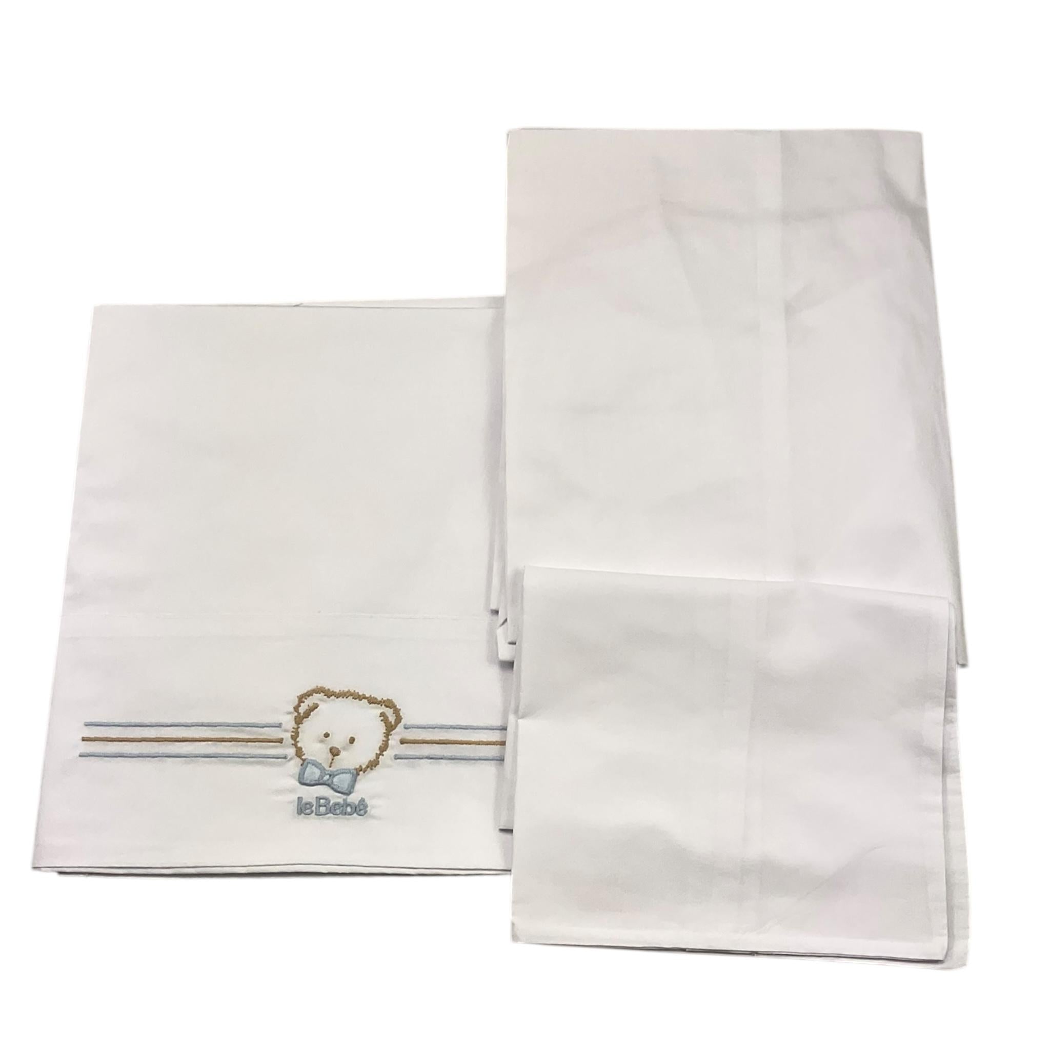 LE BEBE' set 3 pezzi lenzuola tinta unita cn ricami Bianco per Neonato LBB5079 BIANCO LE BEBE'