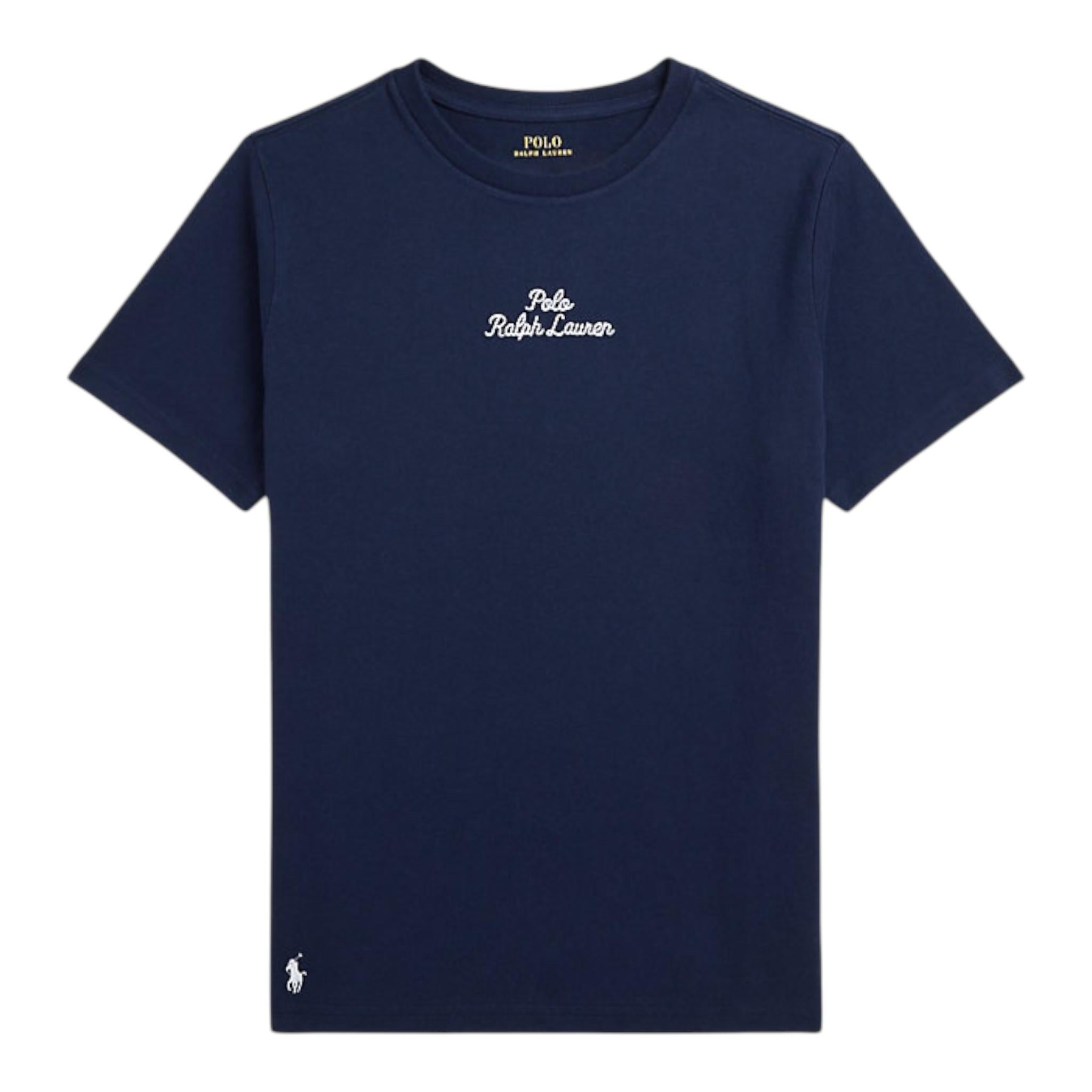 RALPH LAUREN t-shirt gircollo tinta unita con stampa in contrasto Blu per Bambino 323954963001 BLU RALPH LAUREN
