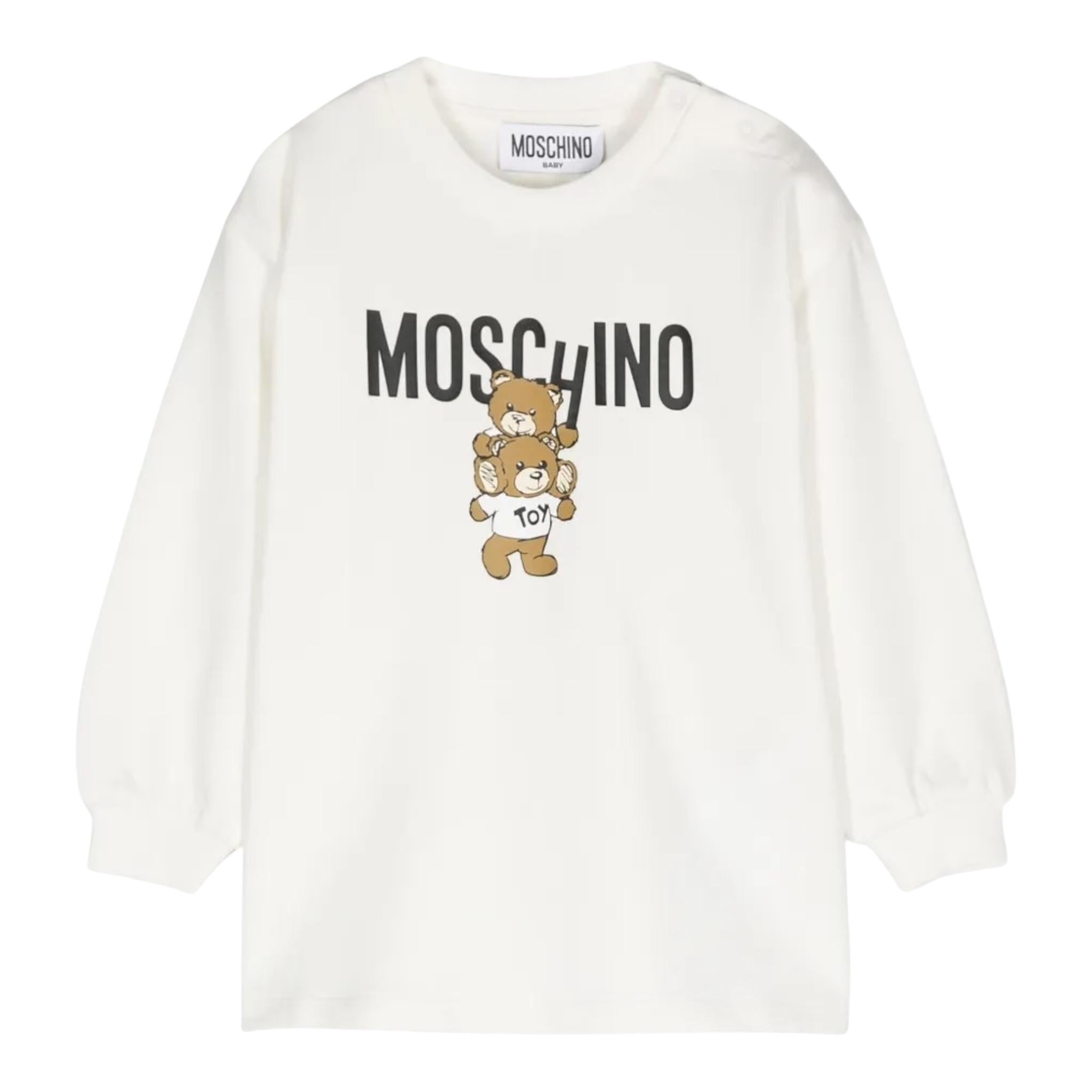 MOSCHINO abito felpa girocollo tinta unita con stampa Bianco per Neonata MDV0BNXX BIANCO MOSCHINO