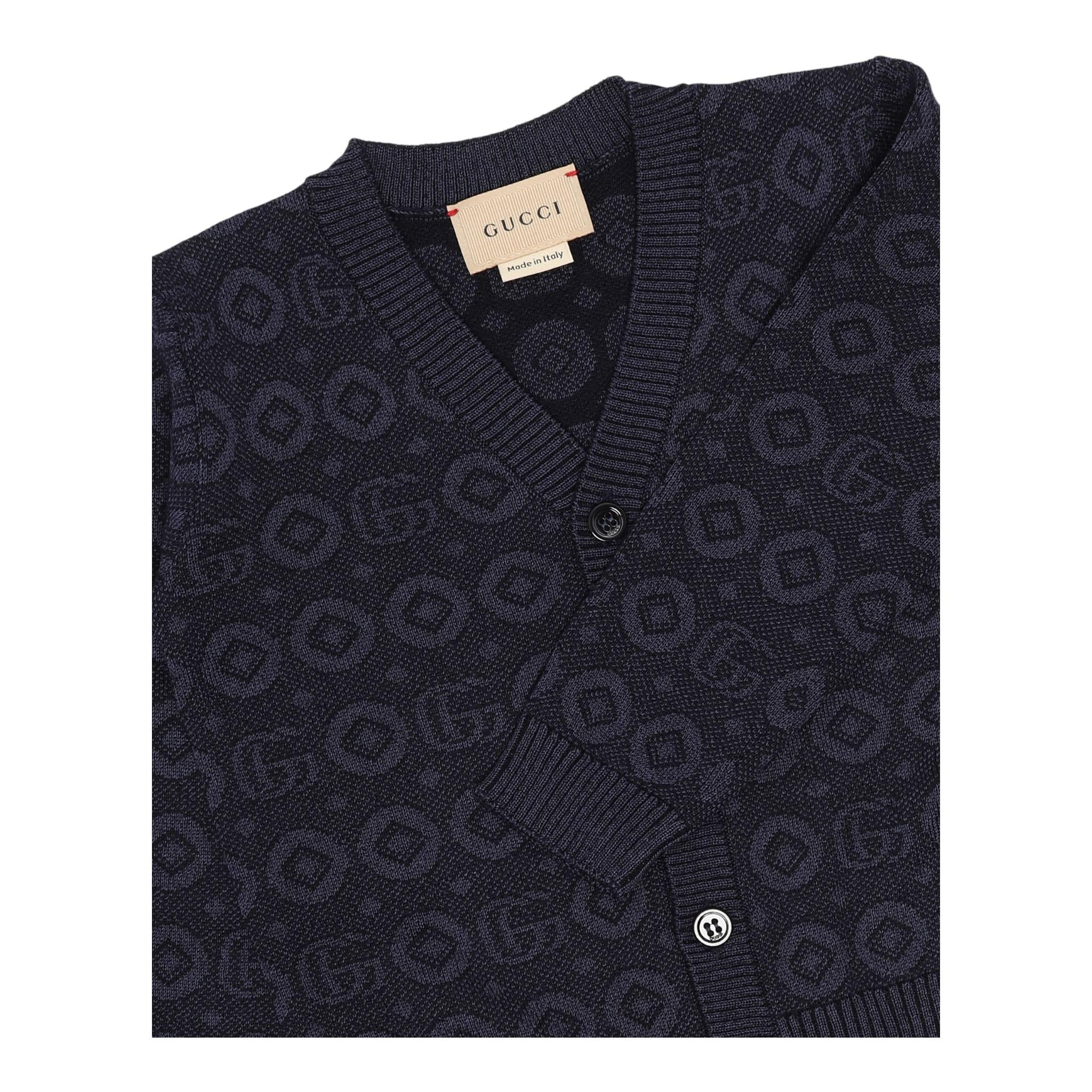GUCCI cardigan tinta unita scollo a v con loghi Blu per Bambino 785471 BLU GUCCI