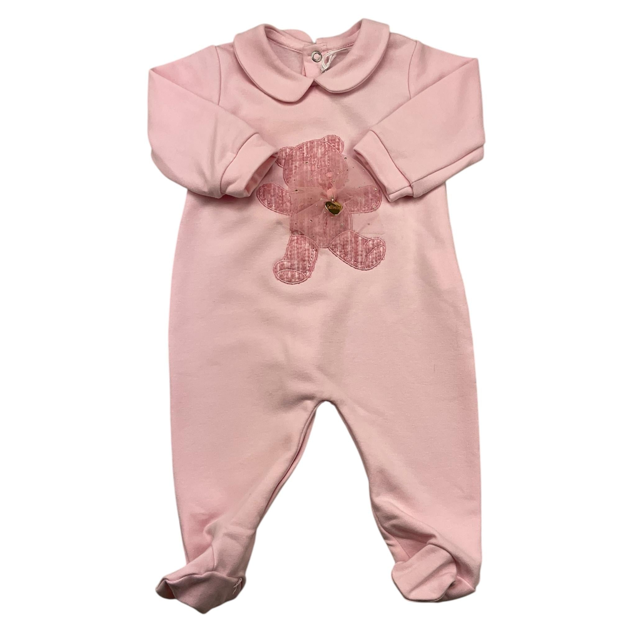 LE BEBE' tutina manica lunga tinta unita cn stampa orso Rosa per Neonata LBG5365 ROSA LE BEBE'