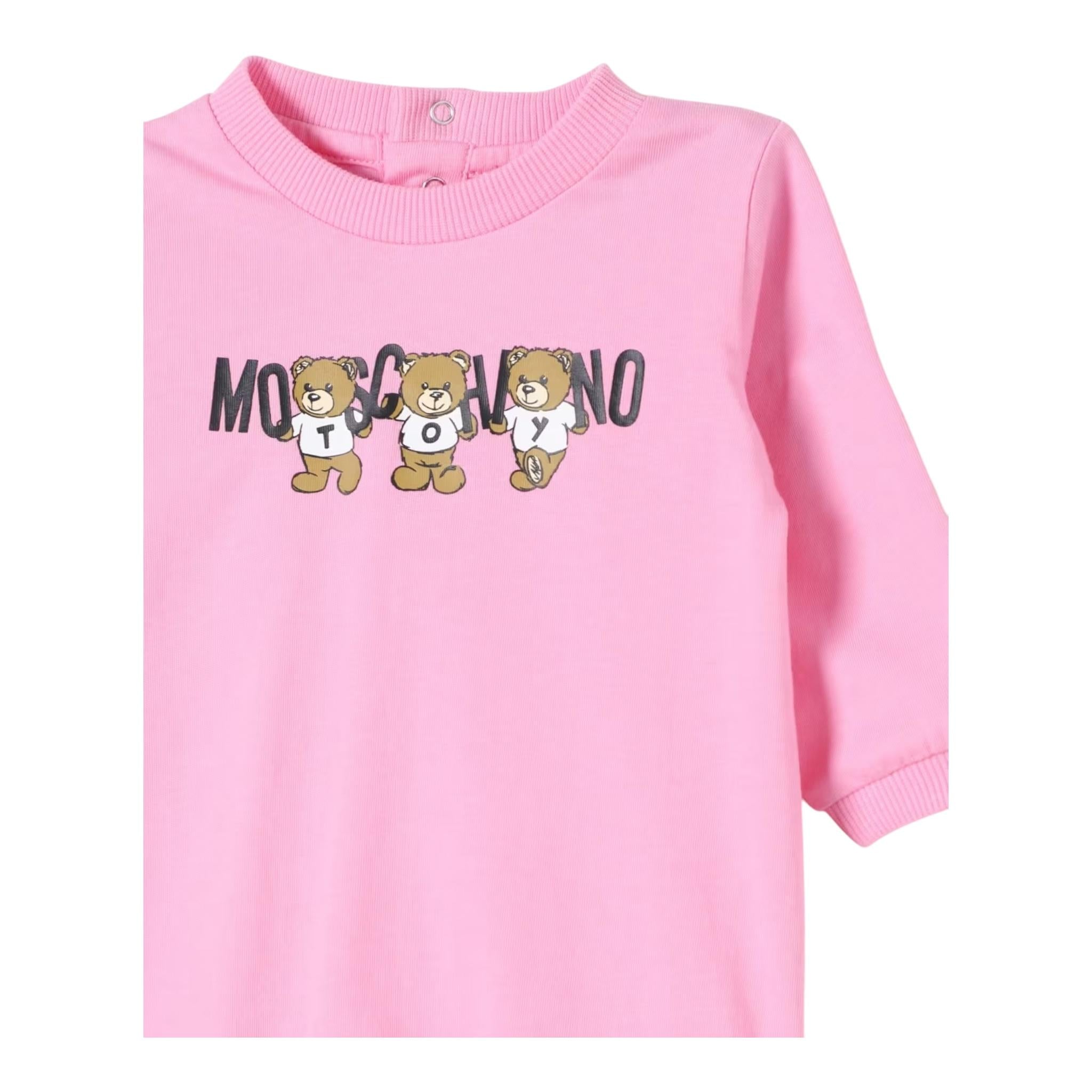 MOSCHINO tutina manica lunga tinta unita con stampa in contrasto Rosa per Neonata MUT040 ROSA MOSCHINO