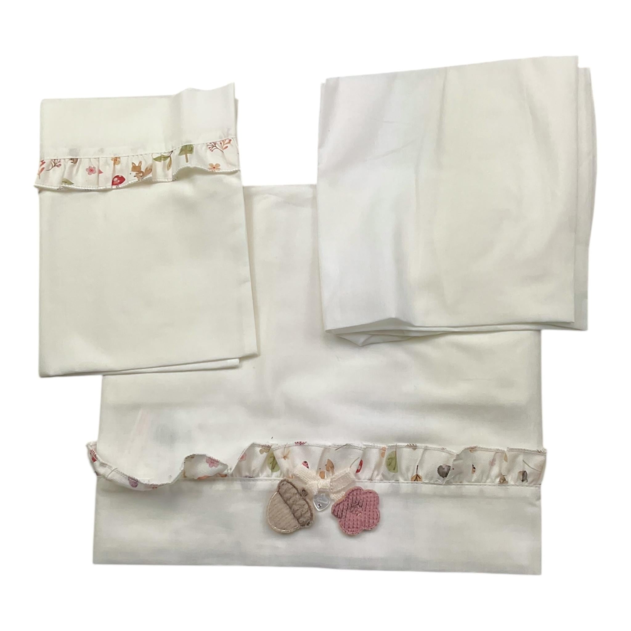 NINNAOH lenzuola set 3pz tinta unita con stampa Bianco per Neonata I24LE9 BIANCO NINNAOH