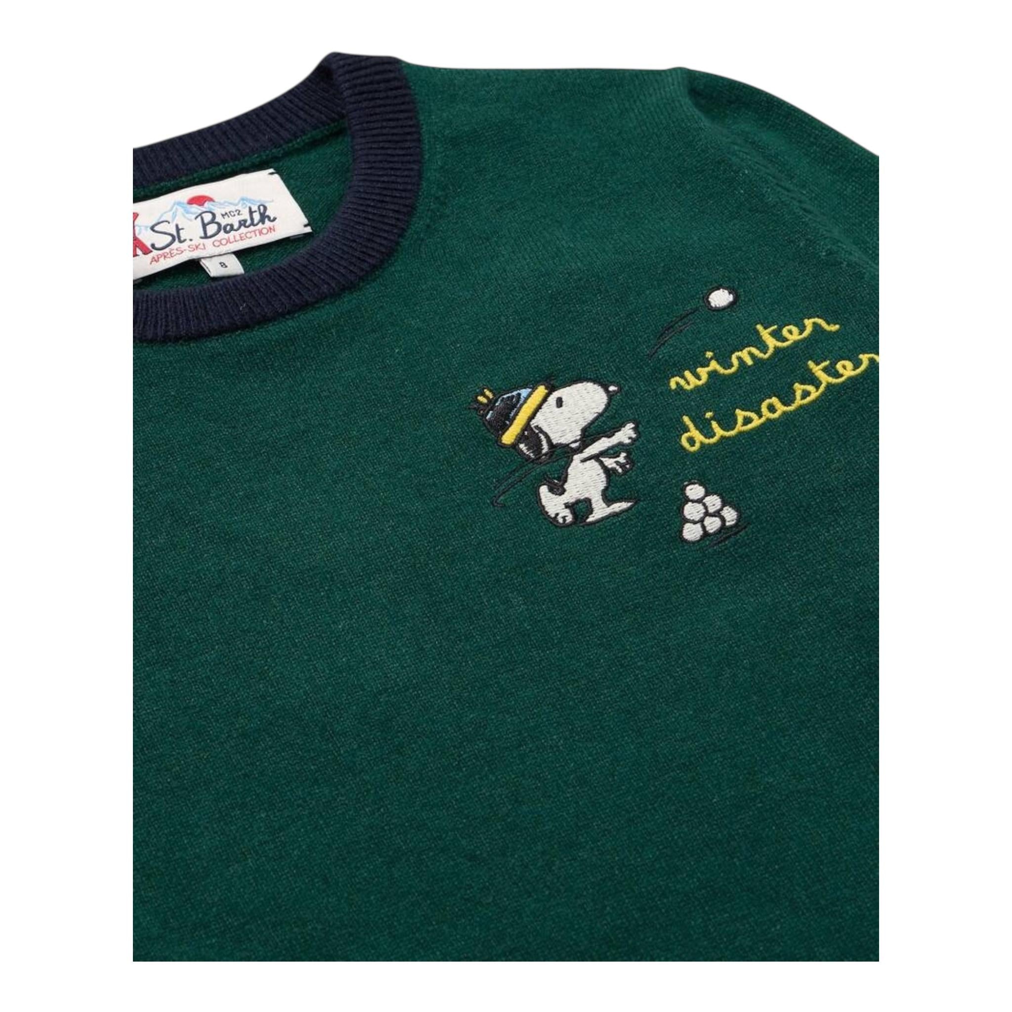 SAINT BARTH maglia girocollo tinta unita con stampa Verde per Neonato SNOPYYN VERDE SAINT BARTH