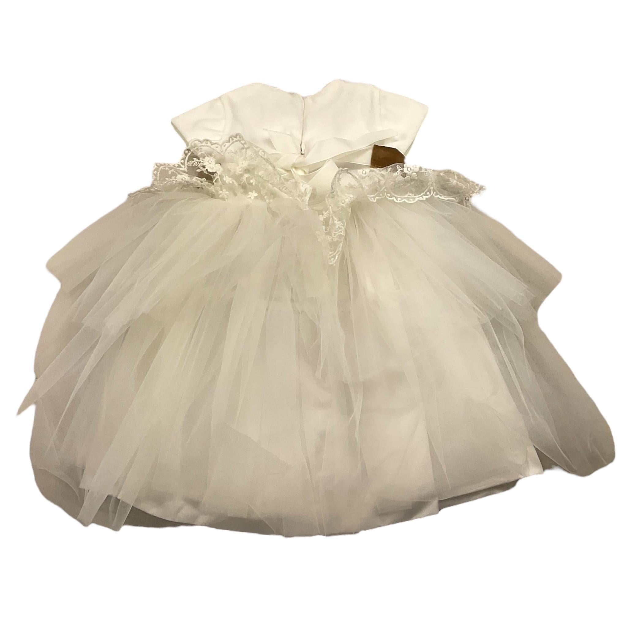 MARLU' abito mezza manica tinta unita con tulle e cinturino in contrasto Bianco per Neonata IH805MC BIANCO MARLU'