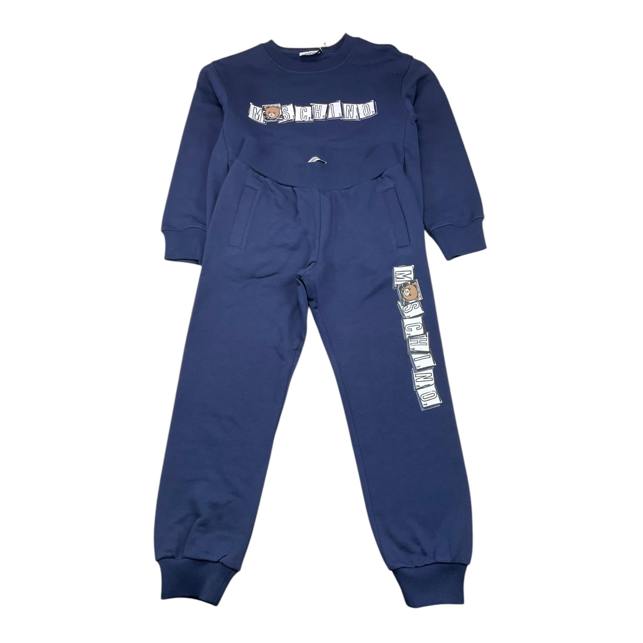 MOSCHINO completo 2pz felpa-pantalone tinta unita con stampa Blu per Bambino HUK04B BLU MOSCHINO