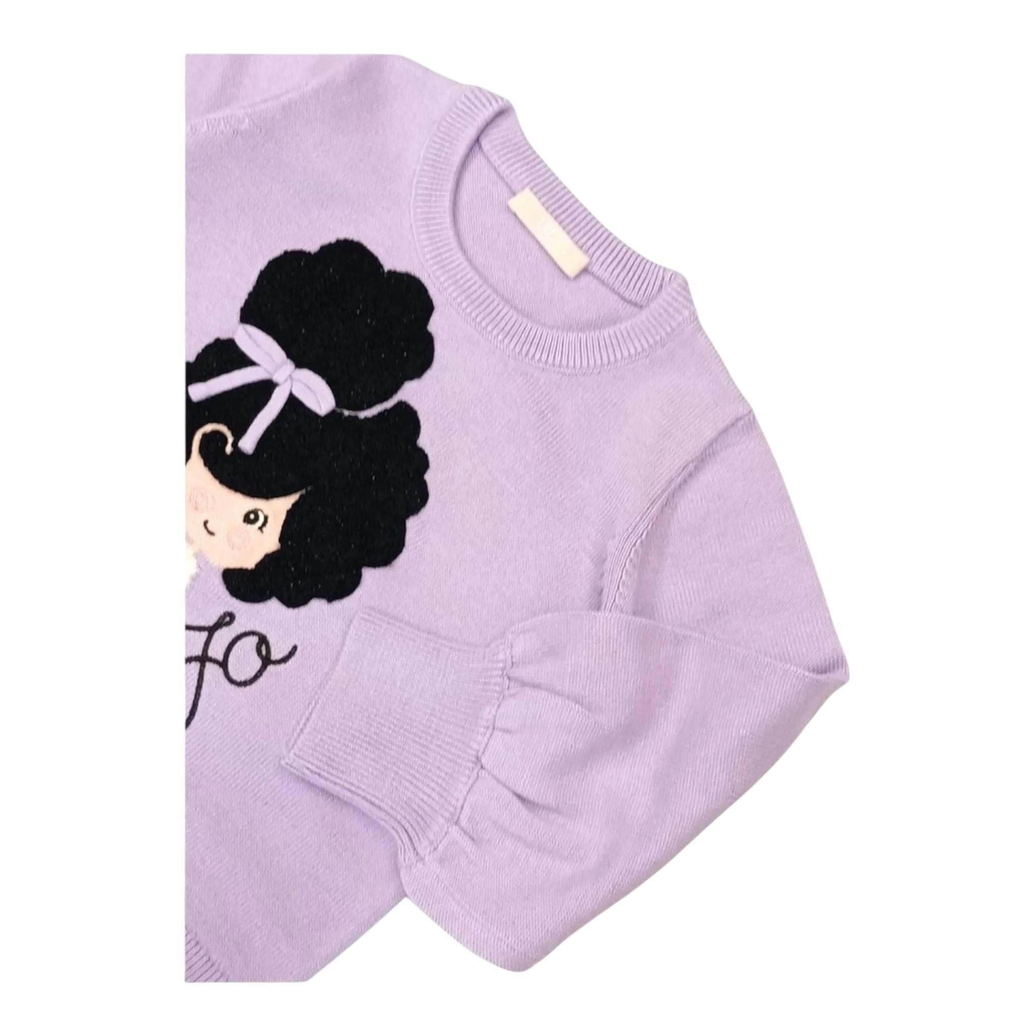 LIU JO maglia girocollo tinta unita con stampa in contrasto Lilla per Neonata KF4037N LILLA LIU JO