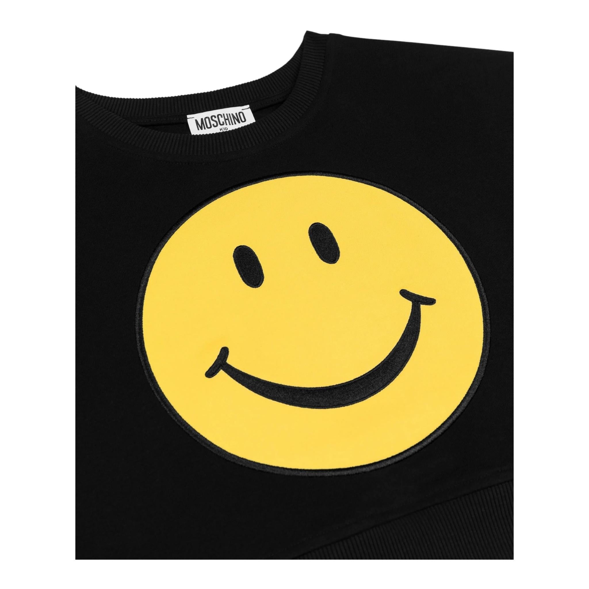 MOSCHINO felpa chiusa girocollo tinta unita cn smile Nero per Bambina HDF062 NERO MOSCHINO