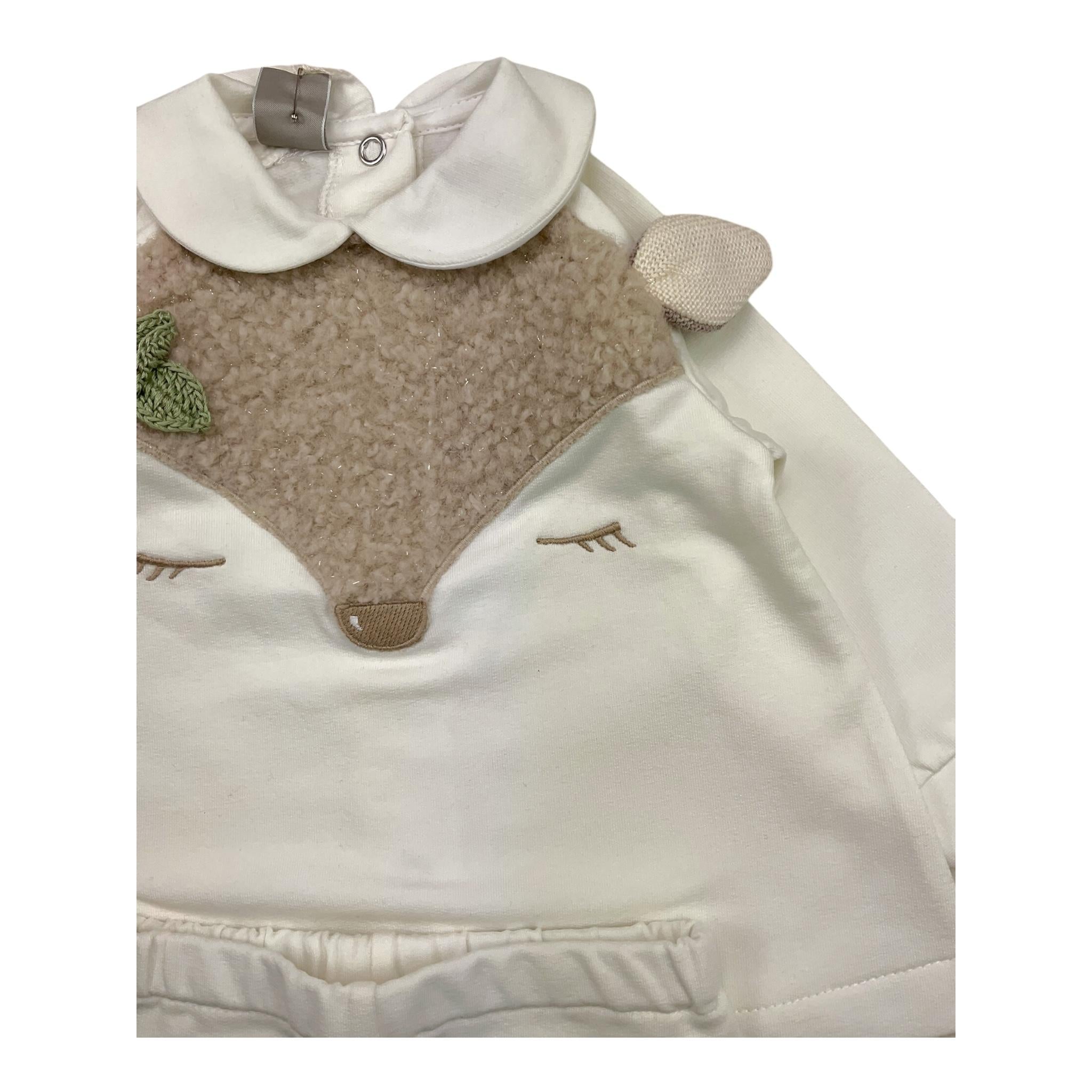 MARLU' complato 2pz shirt-ghettina tinta unita con stampa Bianco per Neonata IG1016 BIANCO MARLU'