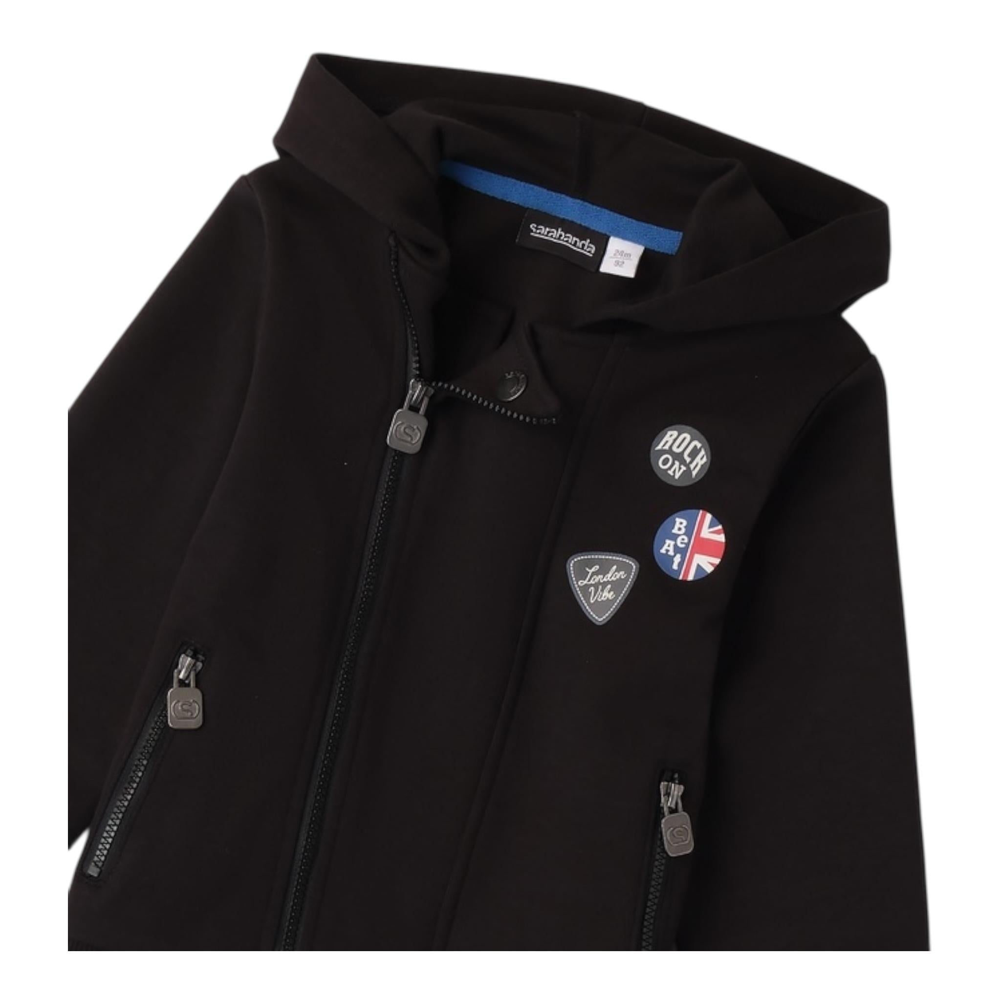 SARABANDA felpa tinta unita con zip e cappuccio Nero per Bambino 0A137 NERO SARABANDA