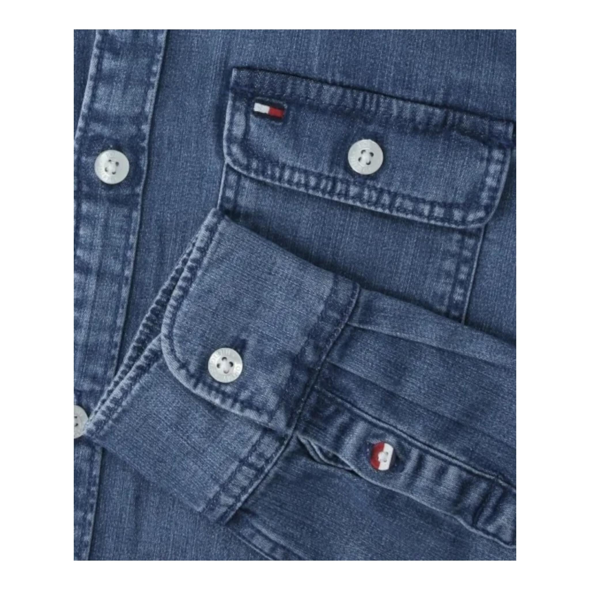 TOMMY HILFIGER camicia in denim tinta unita con tasche Blu per Bambino KB0KB08519 BLU TOMMY HILFIGER