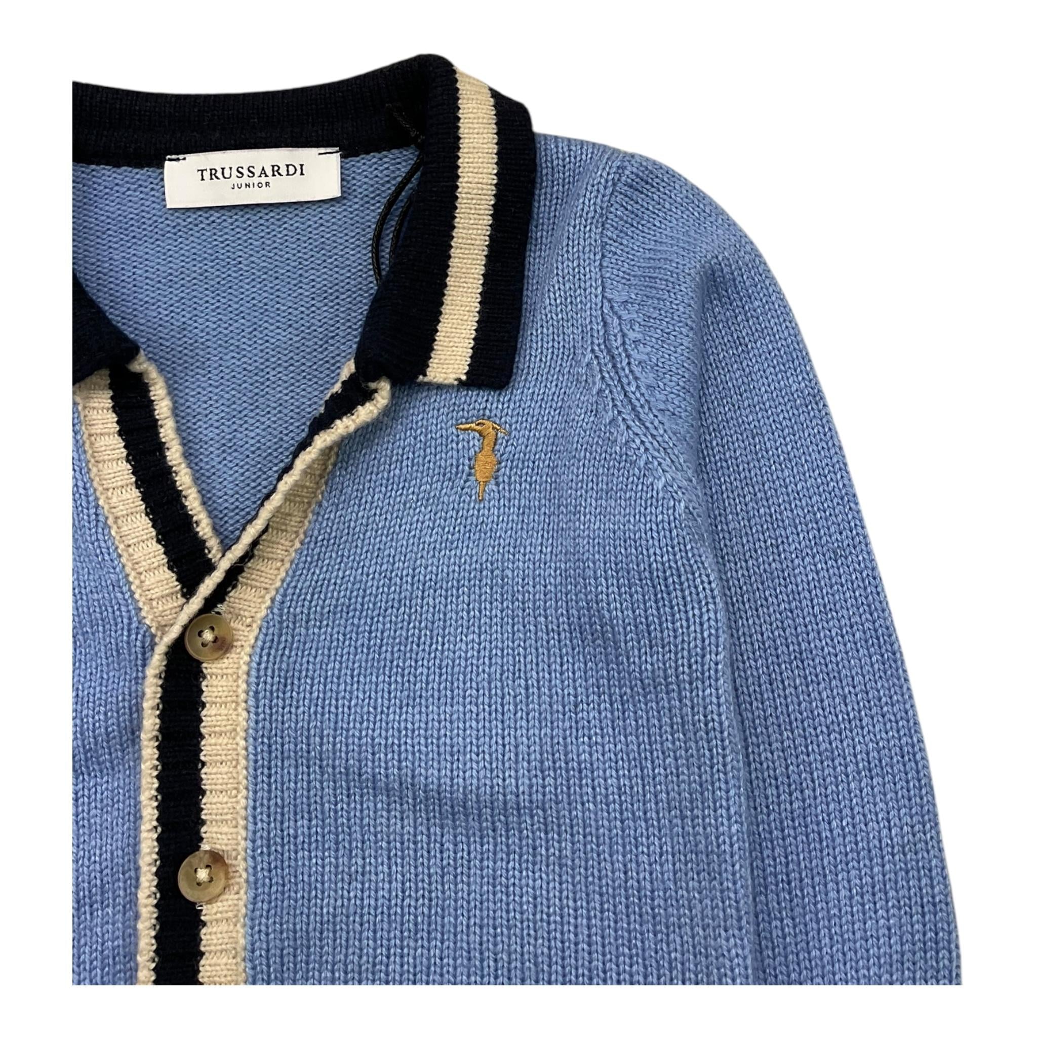 TRUSSARDI caridgan tinta unita con colletto in contrasto Azzurro per Neonato TIA25091 AZZURRO TRUSSARDI
