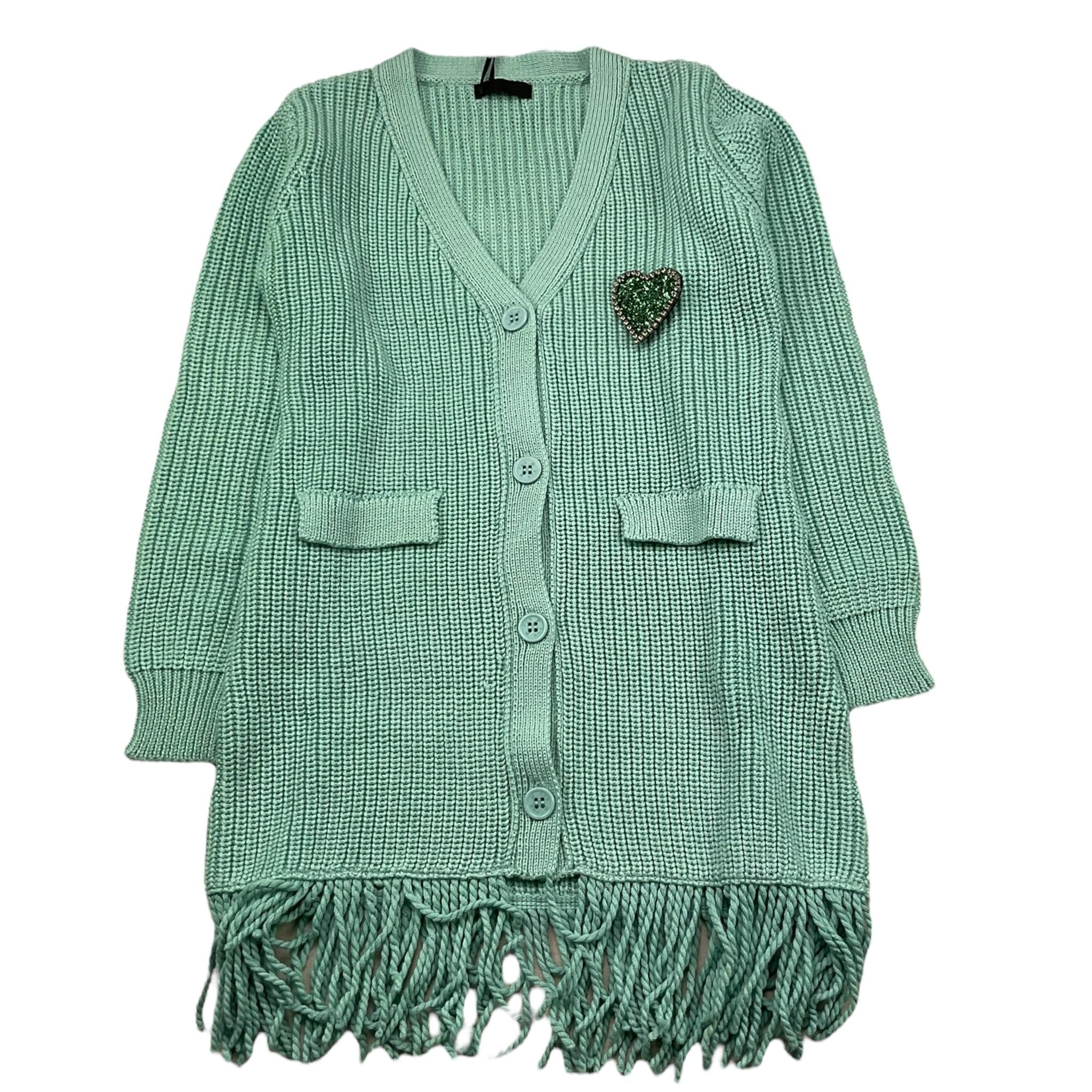 FUN & FUN cardigan tinta unita con frange Verde acqua per Bambina FNBSW12745 VERDE ACQUA FUN & FUN