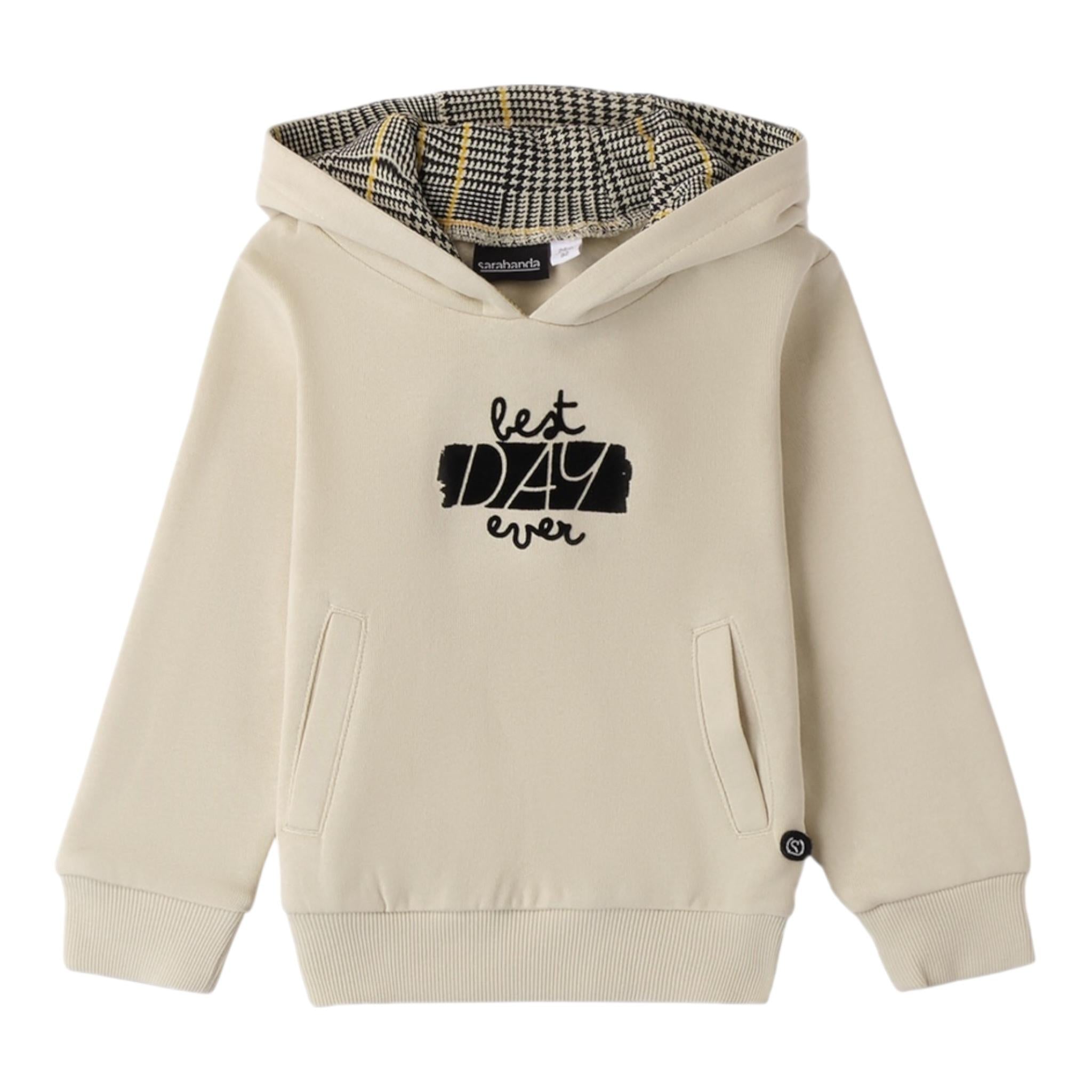 SARABANDA felpa tinta unita con cappuccio e stampa Beige per Bambino 0A034X BEIGE SARABANDA