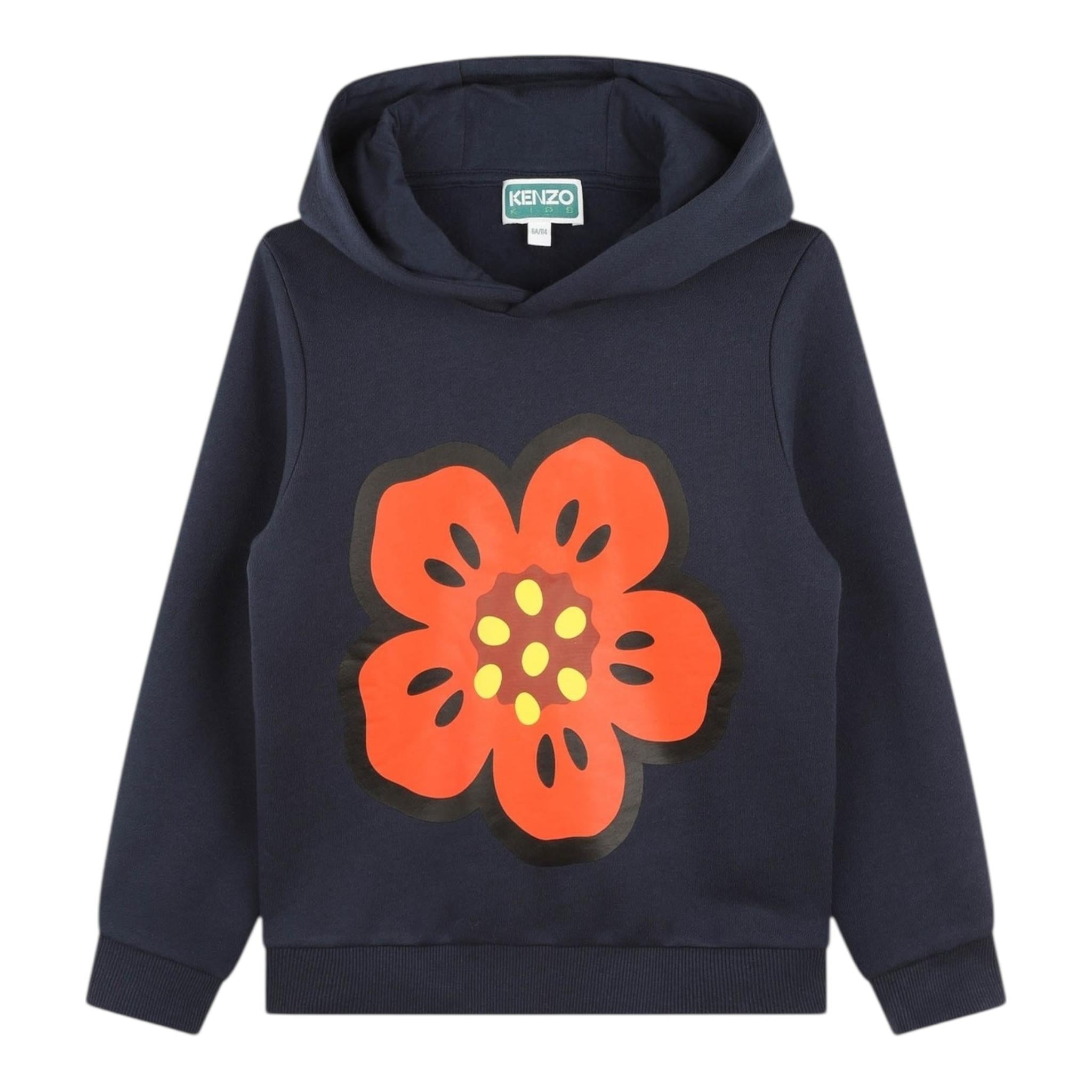 KENZO felpa chiusa con cappuccio tinta unita con fiore Blu per Bambina K25837 BLU KENZO