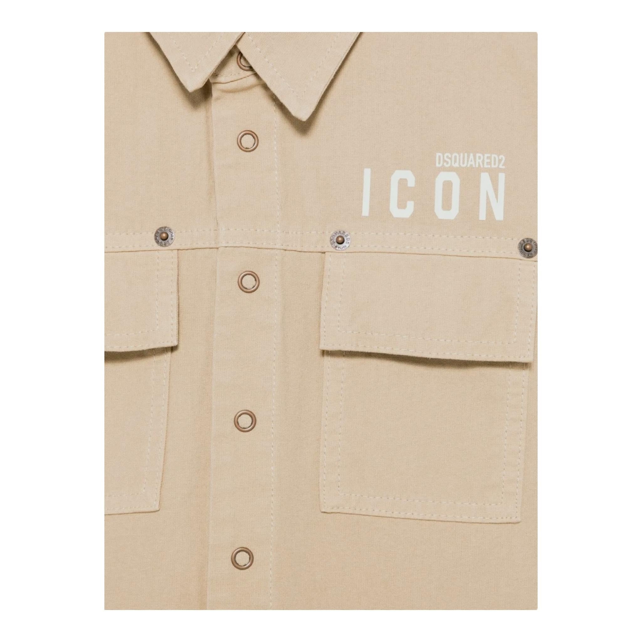 DSQUARED2 camicia manica lunga tinta unita con logo Beige per Bambino DQ2670 BEIGE DSQUARED2