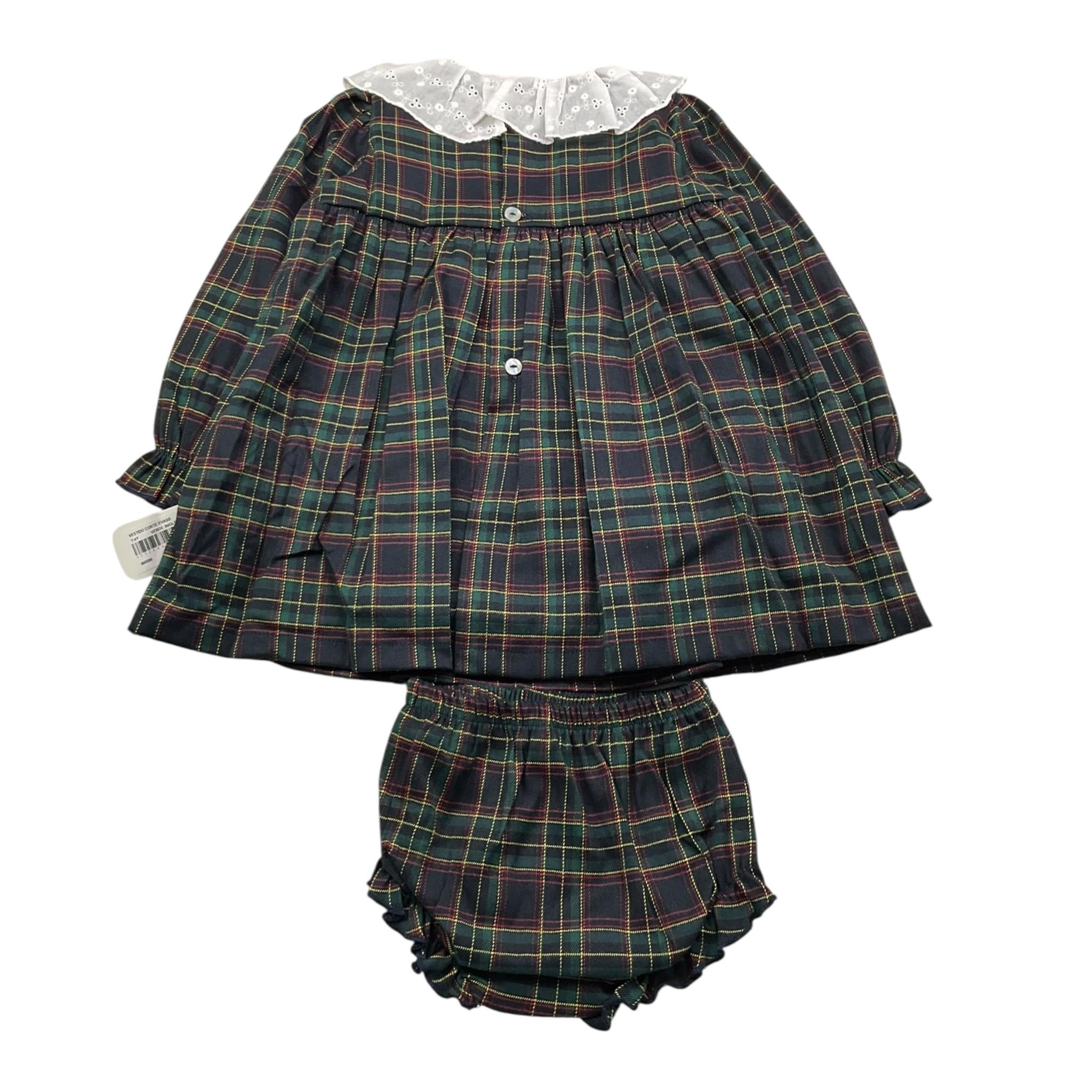VALENTINA BEBES set abito-coulotte fantasia scozzese e colletto Verde per Bambina MAR86J VERDE VALENTINA BEBES