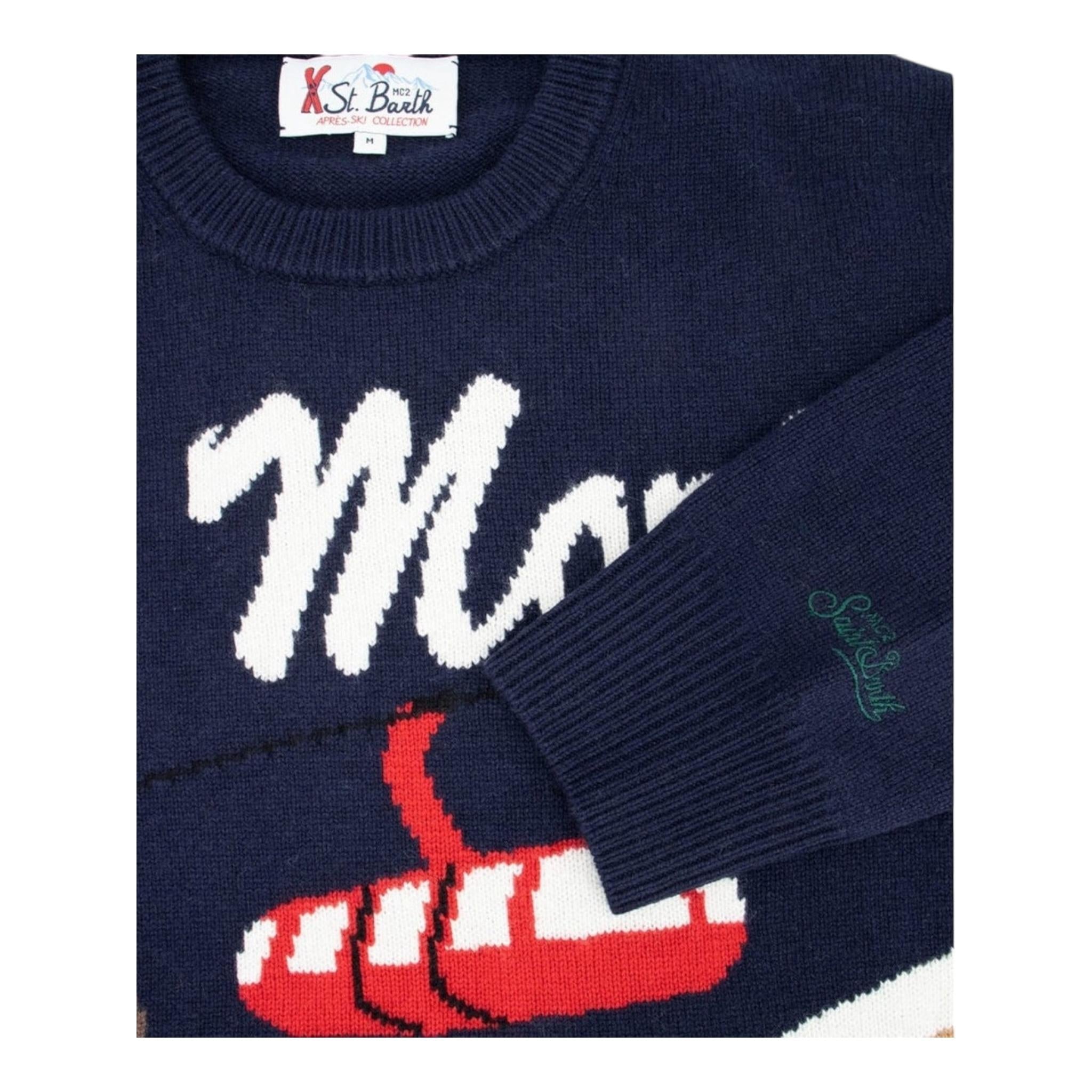 SAINT BARTH maglia girocollo tinta unita con stampa Blu per Bambino MORTIZ BLU SAINT BARTH