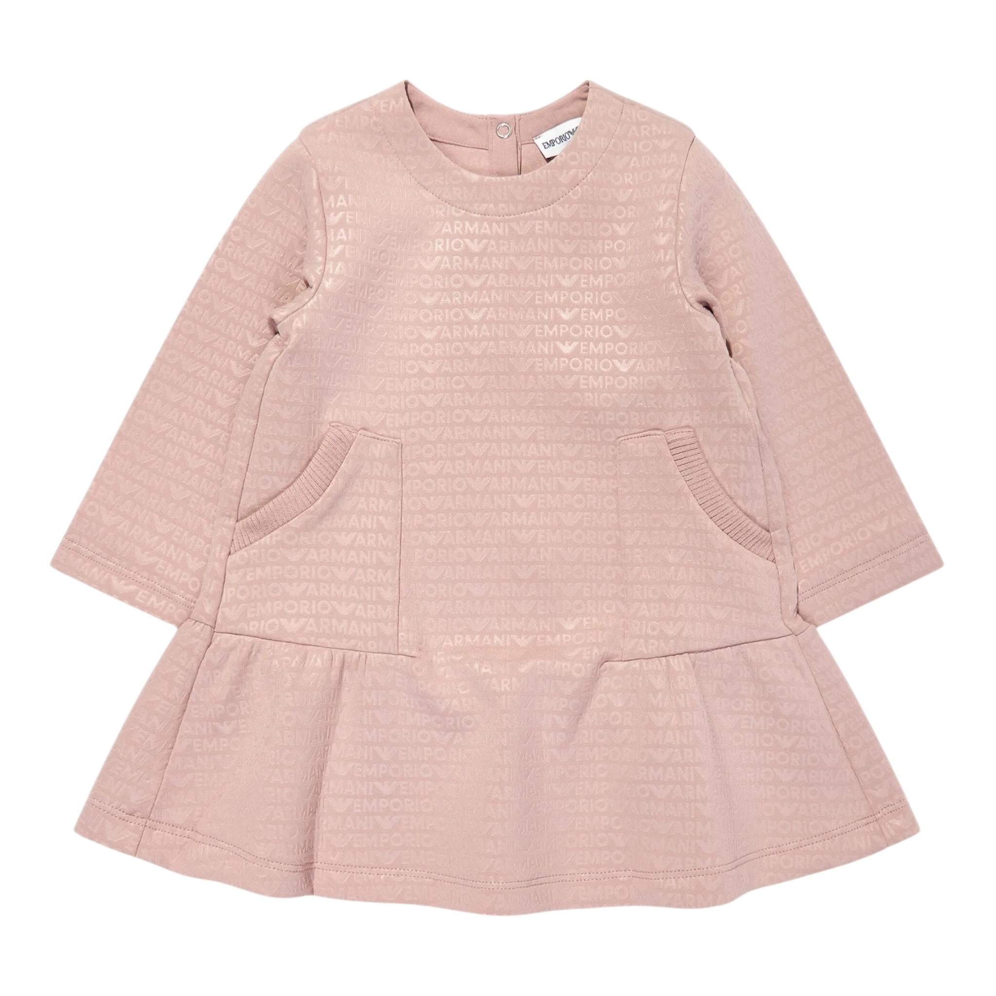 EMPORIO ARMANI abito manica lunga tinta unitacon loghi Rosa per Neonata 6DEA02 ROSA EMPORIO ARMANI
