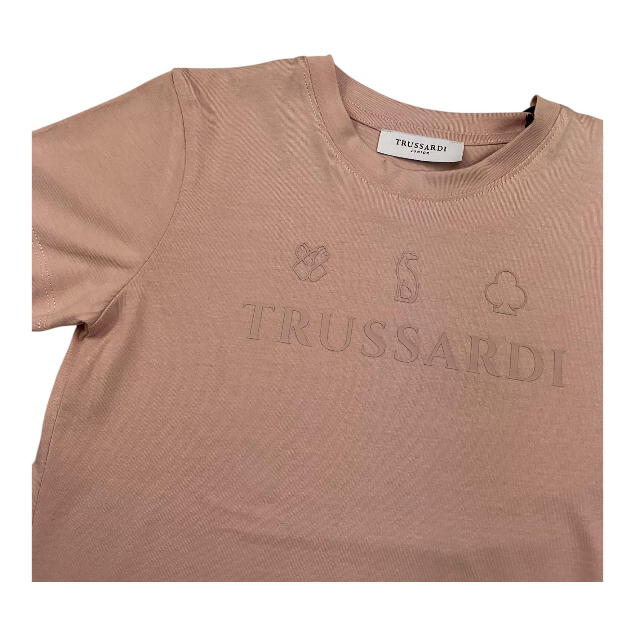 TRUSSARDI t-shirt girocollo tinta unita con stampa logo Rosa per Bambina TGA25082TS ROSA TRUSSARDI