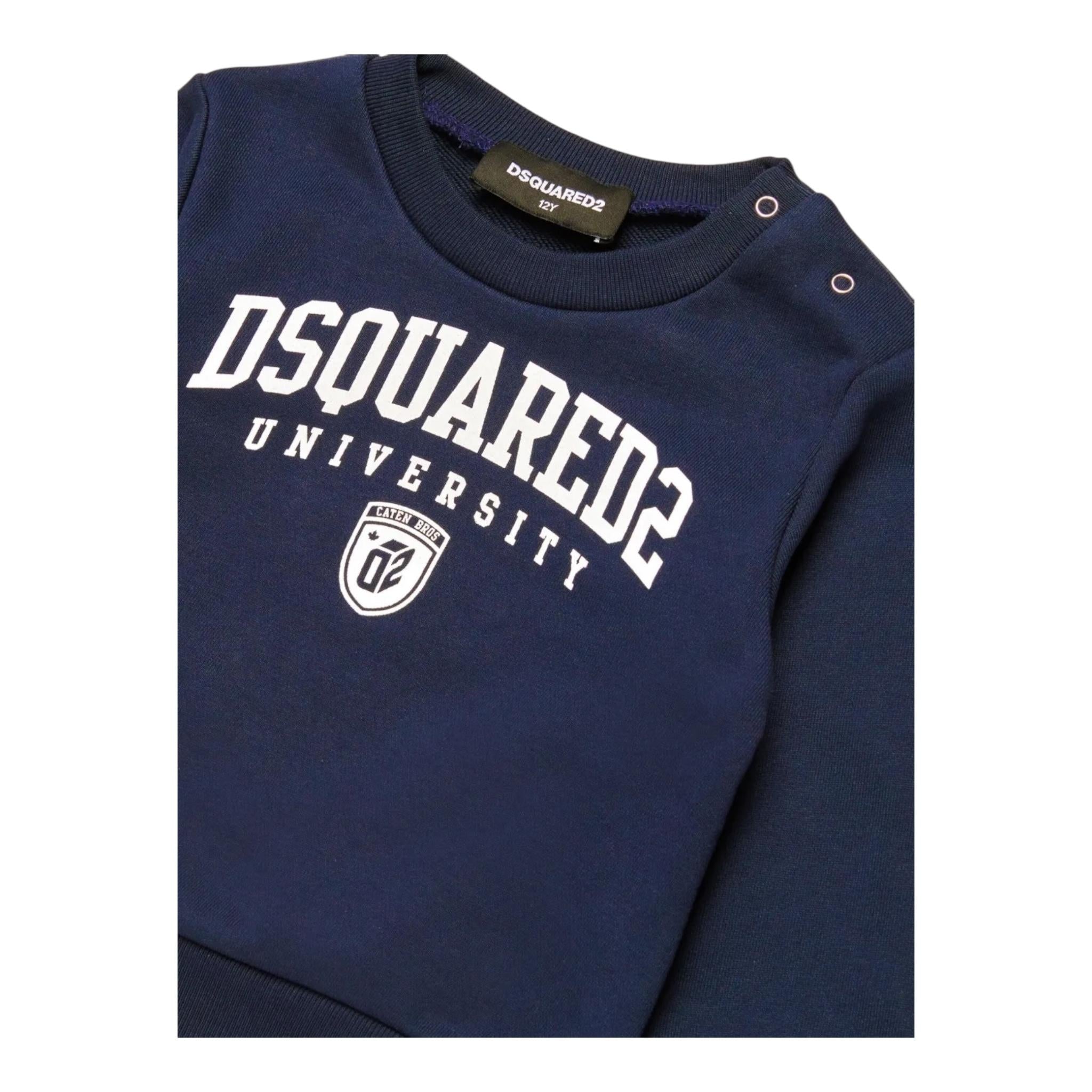 DSQUARED2 felpa chiusa girocollo tinta unita con logo Blu per Neonato DQ2501 BLU DSQUARED2