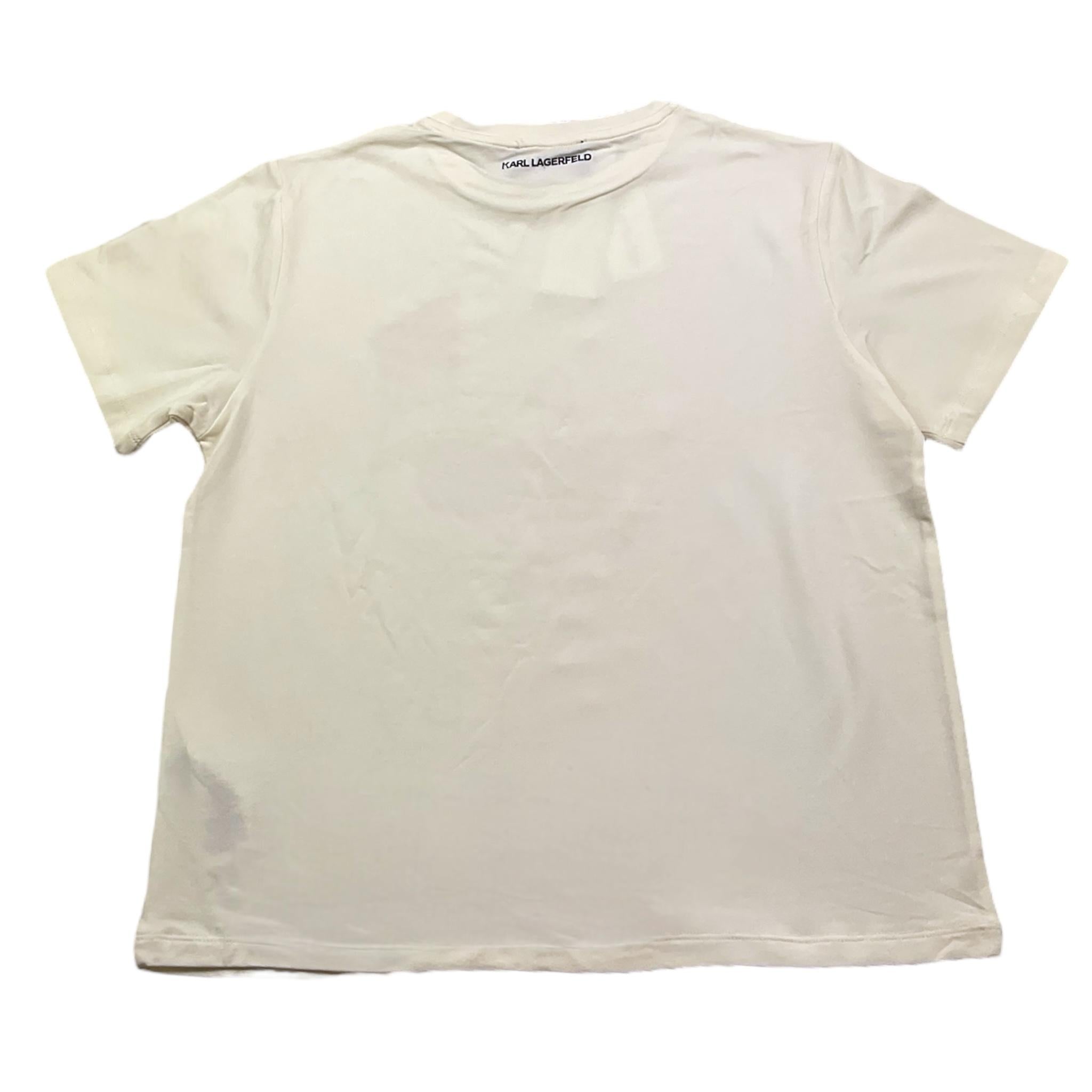 KARL LAGERFELD t-shirt girocollo tinta unita con stampa in contradt Panna per Bambina Z30184 PANNA KARL LAGERFELD