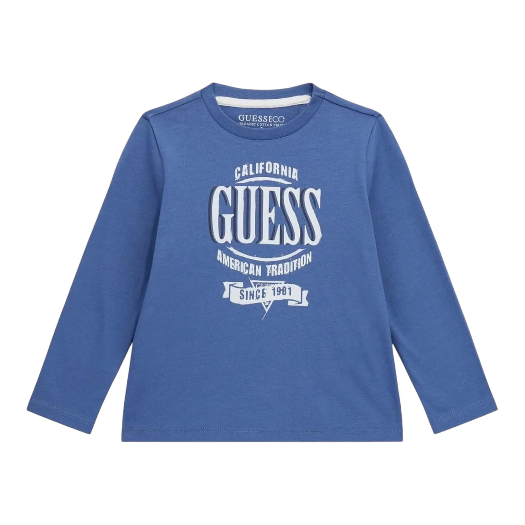 GUESS shirt girocollo tinta unita con stampa Blu per Neonato N4YI30K8HM4X BLU GUESS