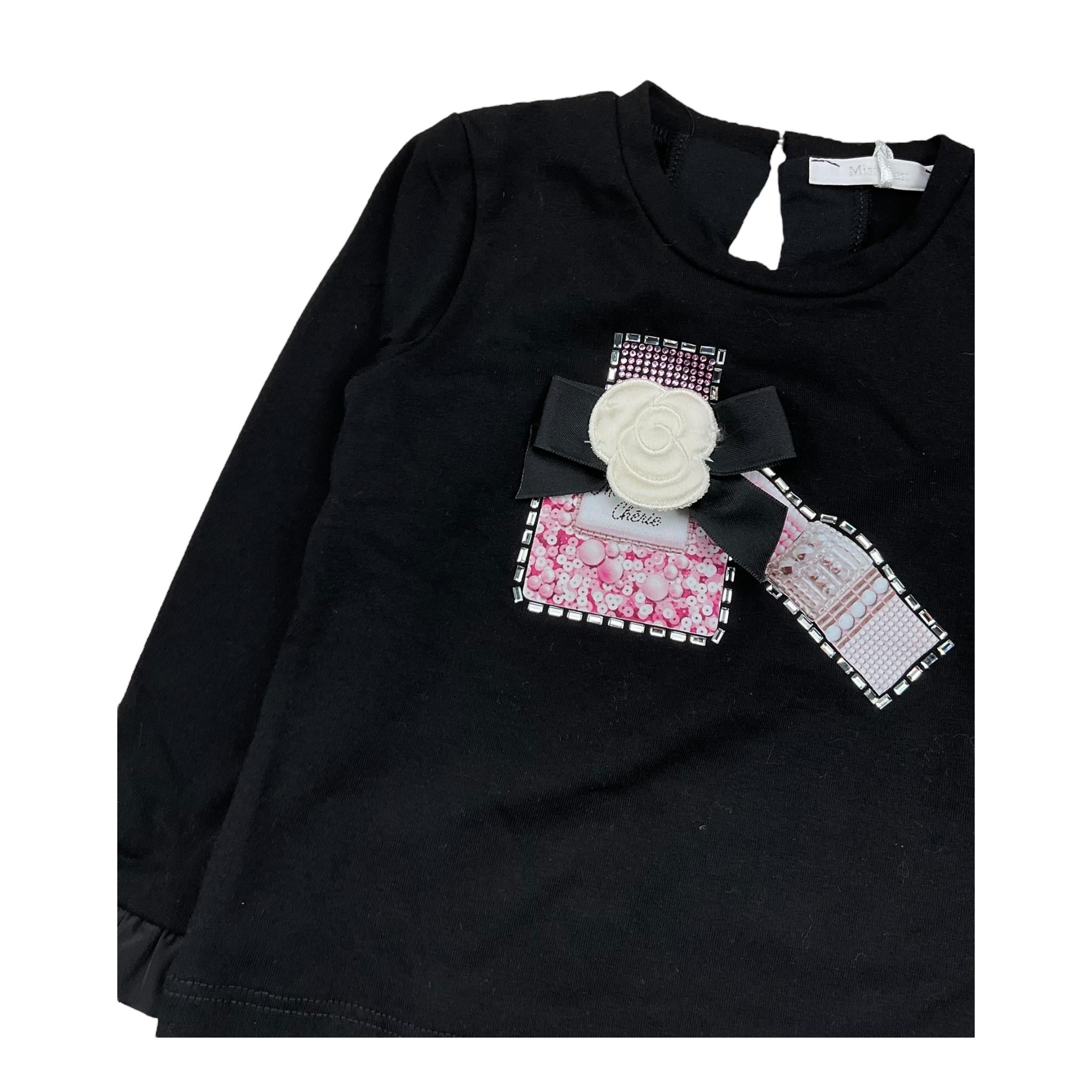 MISS GRANT shirt girocollo tinta unita cn stampa in contrasto Nero per Neonata MG1205 NERO MISS GRANT