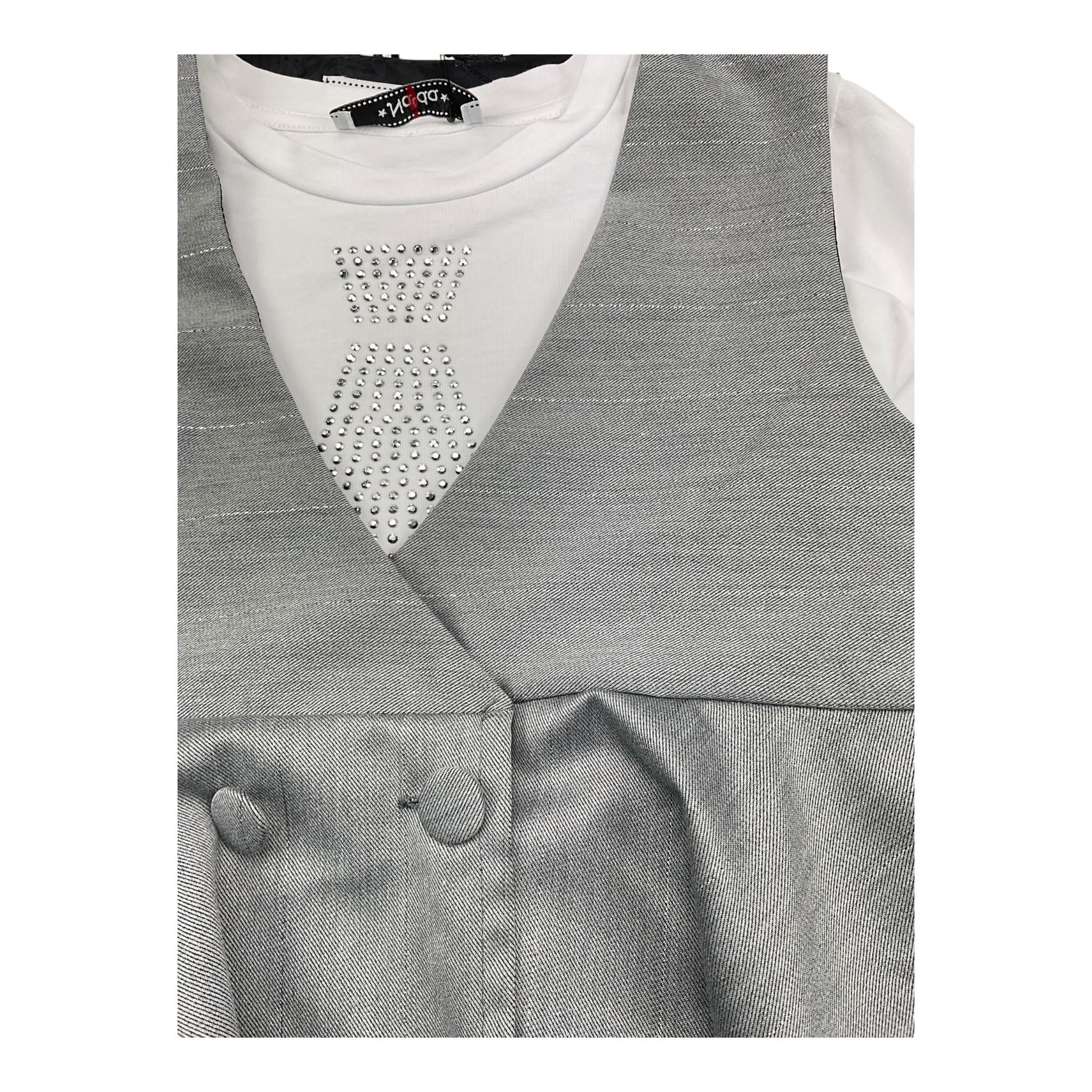 NAIDA set gilet-shirt bicolore Bianco/grigio per Bambina NACO035 BIANCO/GRIGIO NAIDA