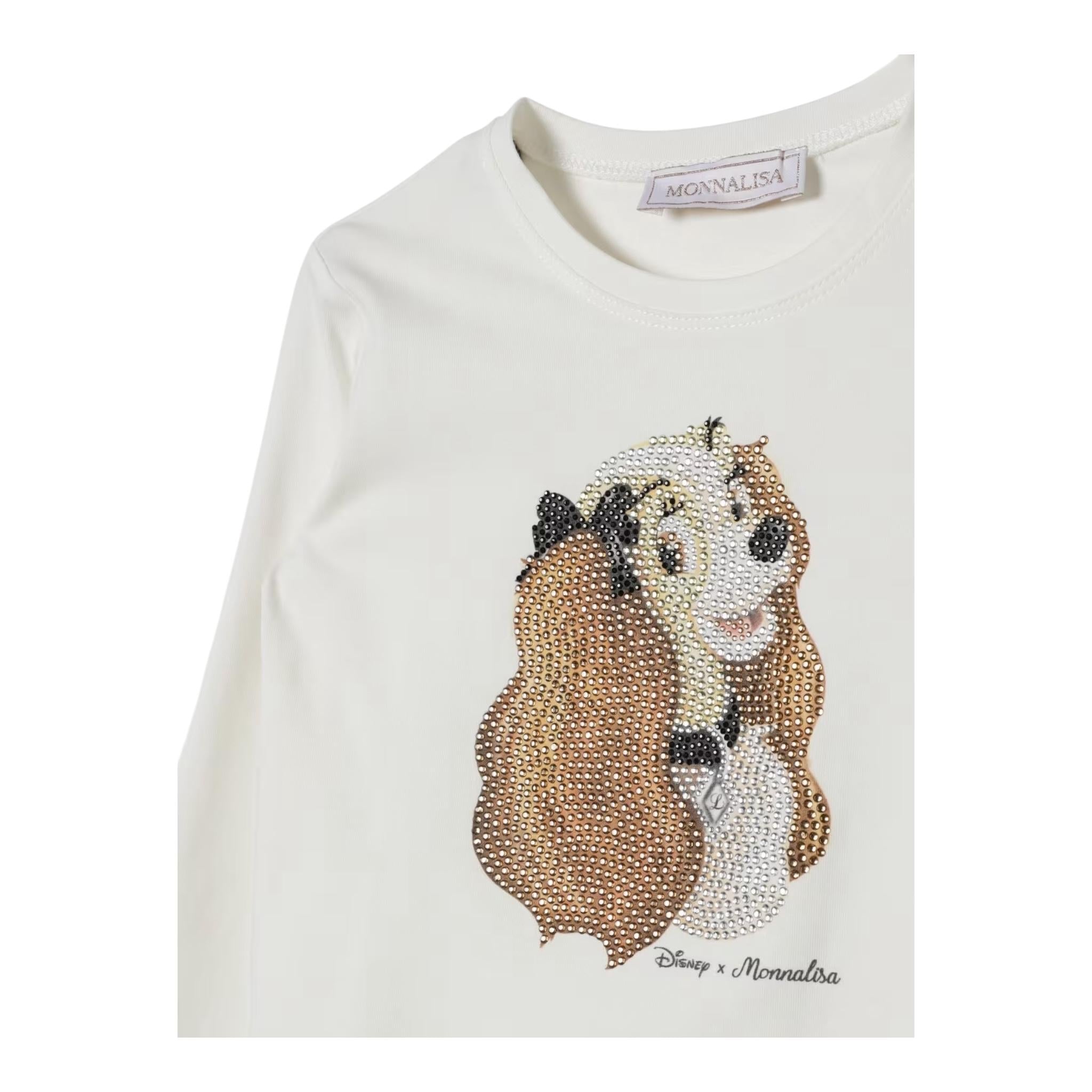 MONNALISA shirt girocollo tinta unita con stampa brillantinata Bianco per Bambina 19D611J BIANCO MONNALISA