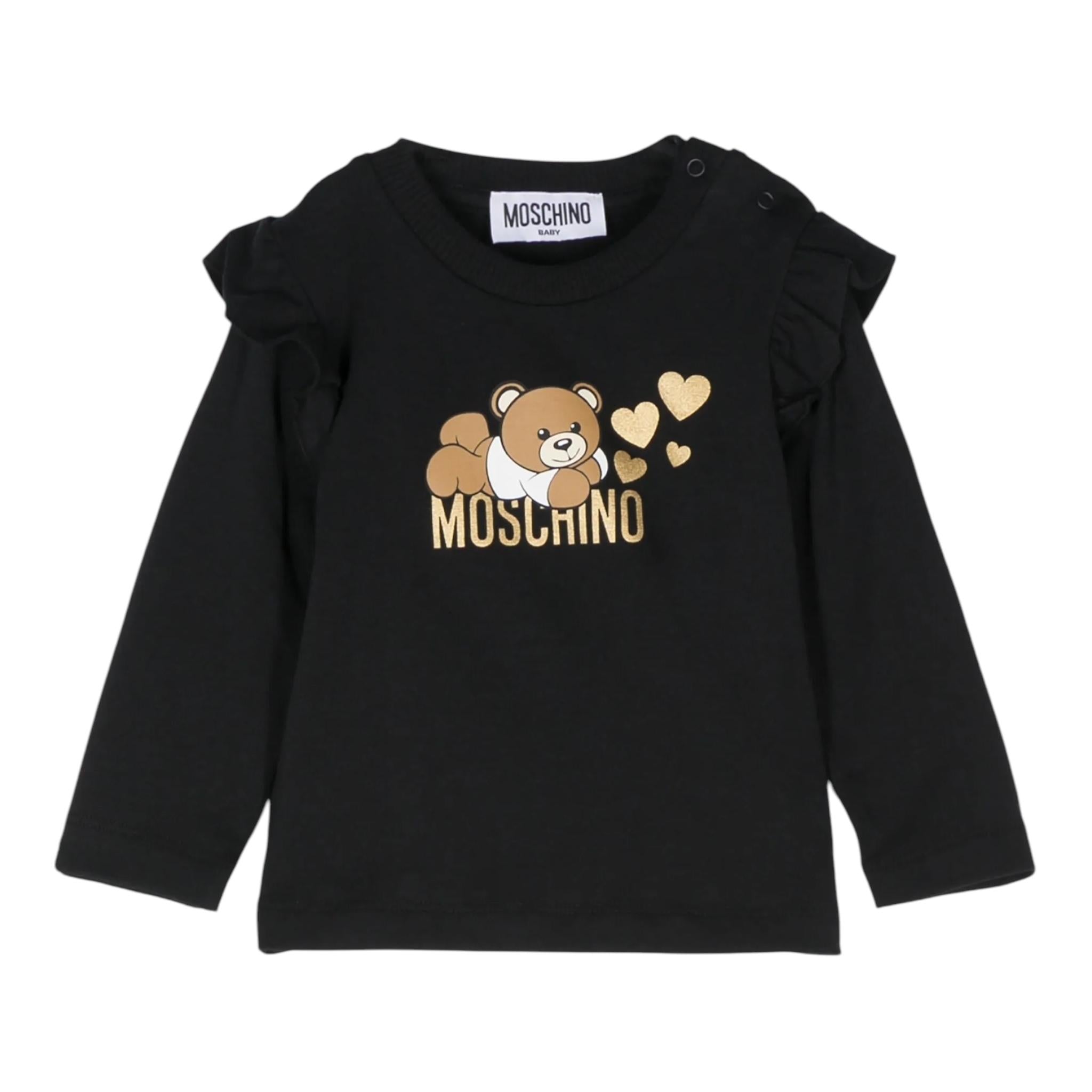 MOSCHINO shirt girocollo tinta unita con stampa in contrasto Nero per Neonata MDO00RX NERO MOSCHINO
