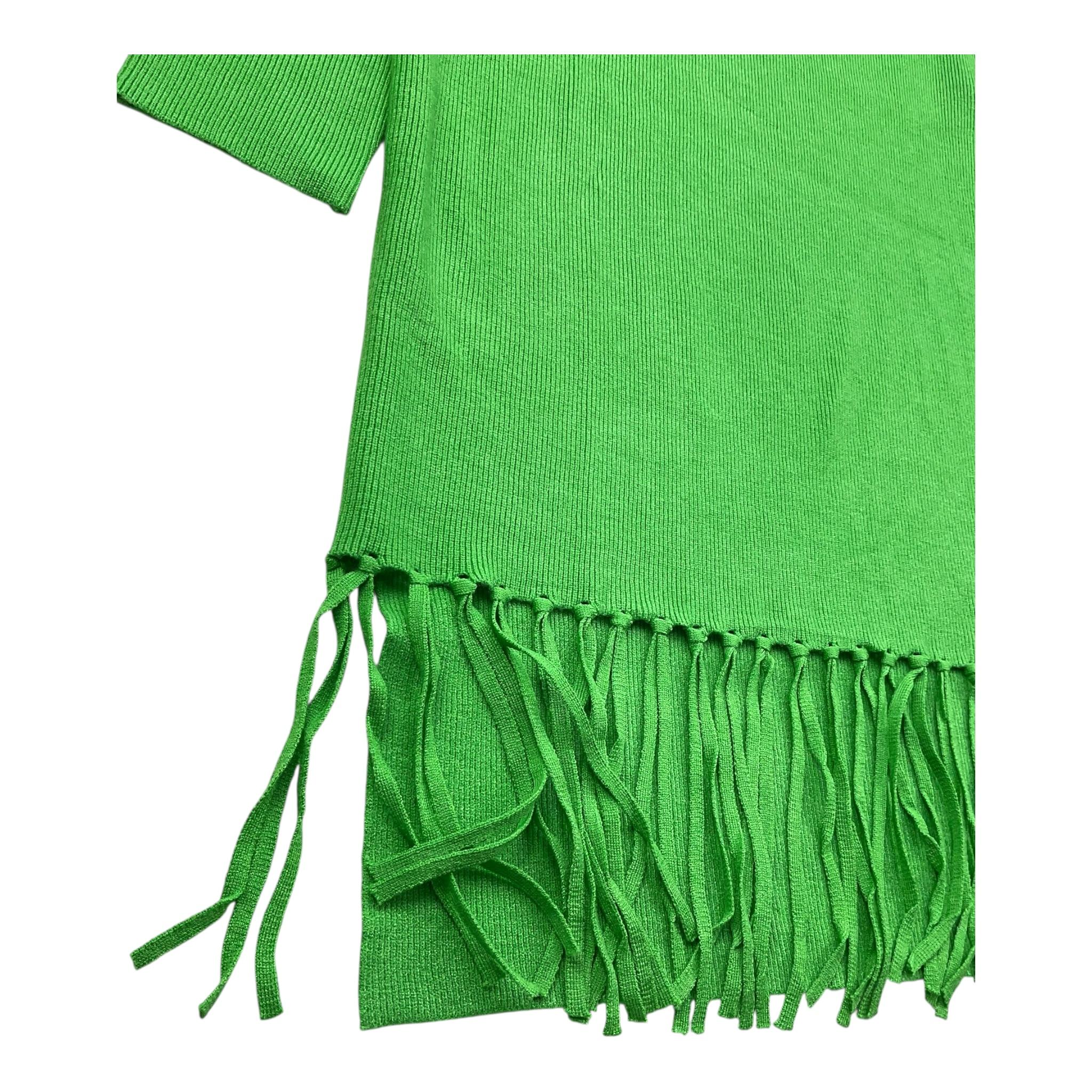 TO be too abito manica lunga tinta unita con frange Verde per Bambina TBT2453 VERDE TO be too